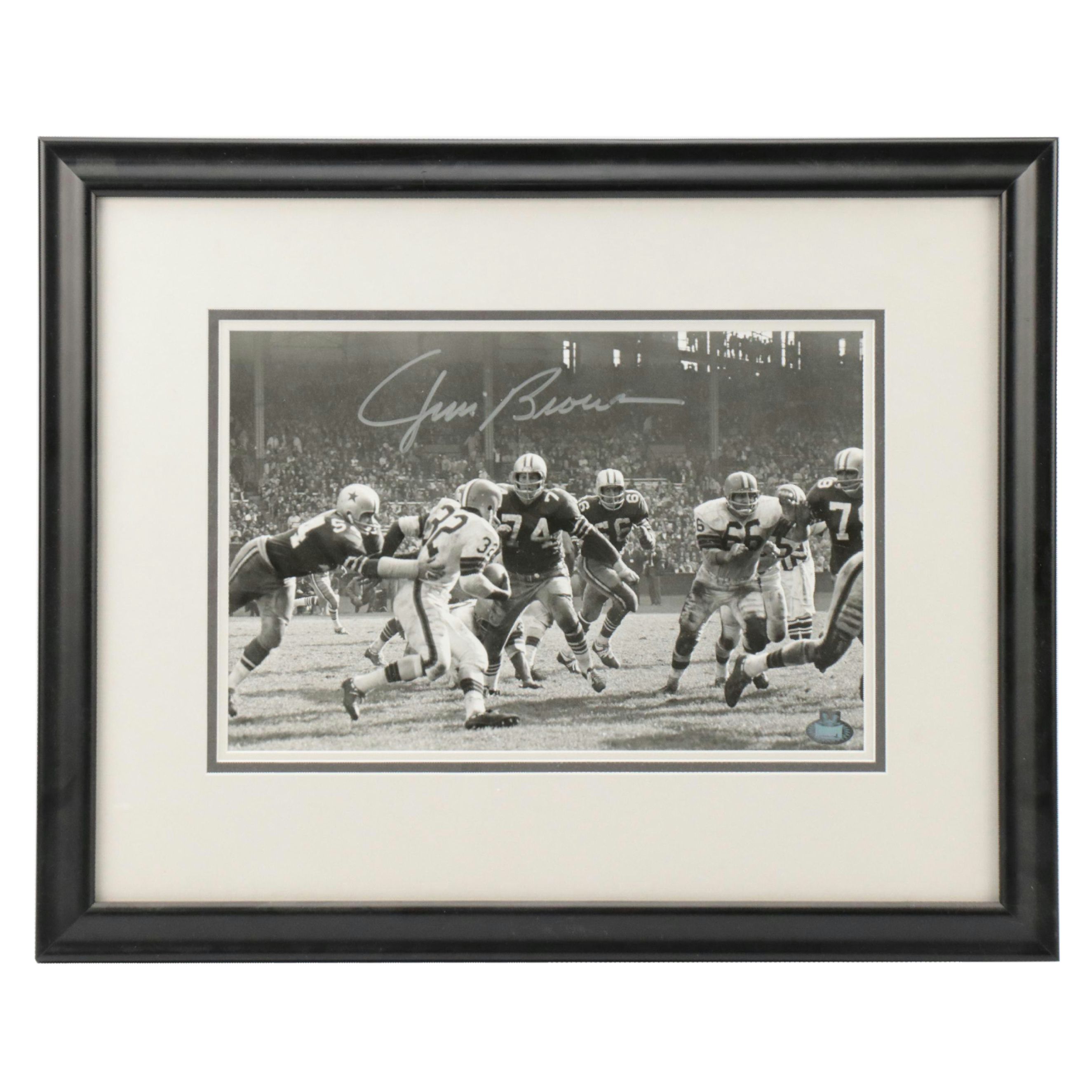 Jim Brown Signed Cleveland Browns Football Print in Matted Frame