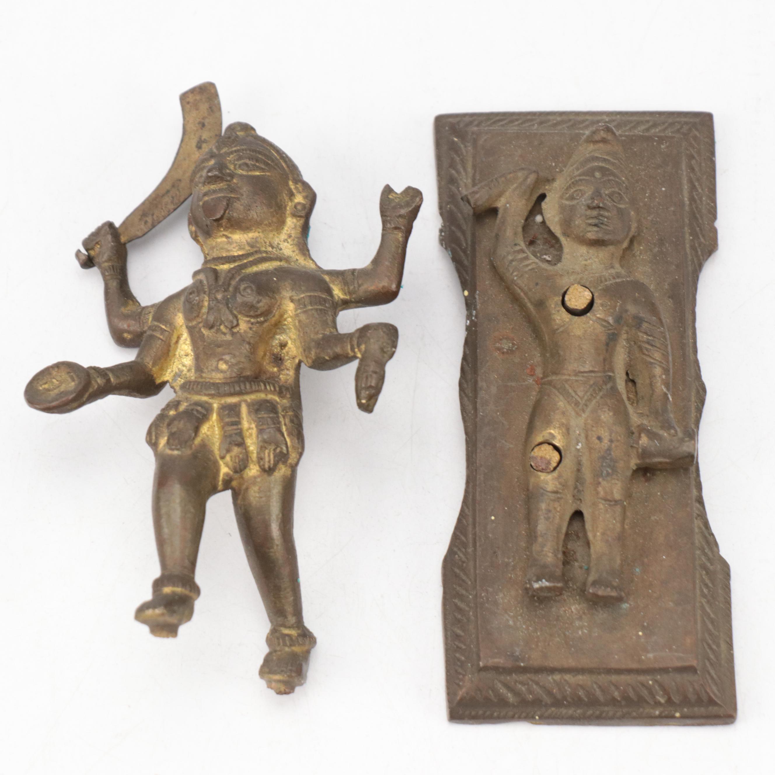 P. Garnier and Other Stoneware Bottle with Egyptian and Indian Style Figurines