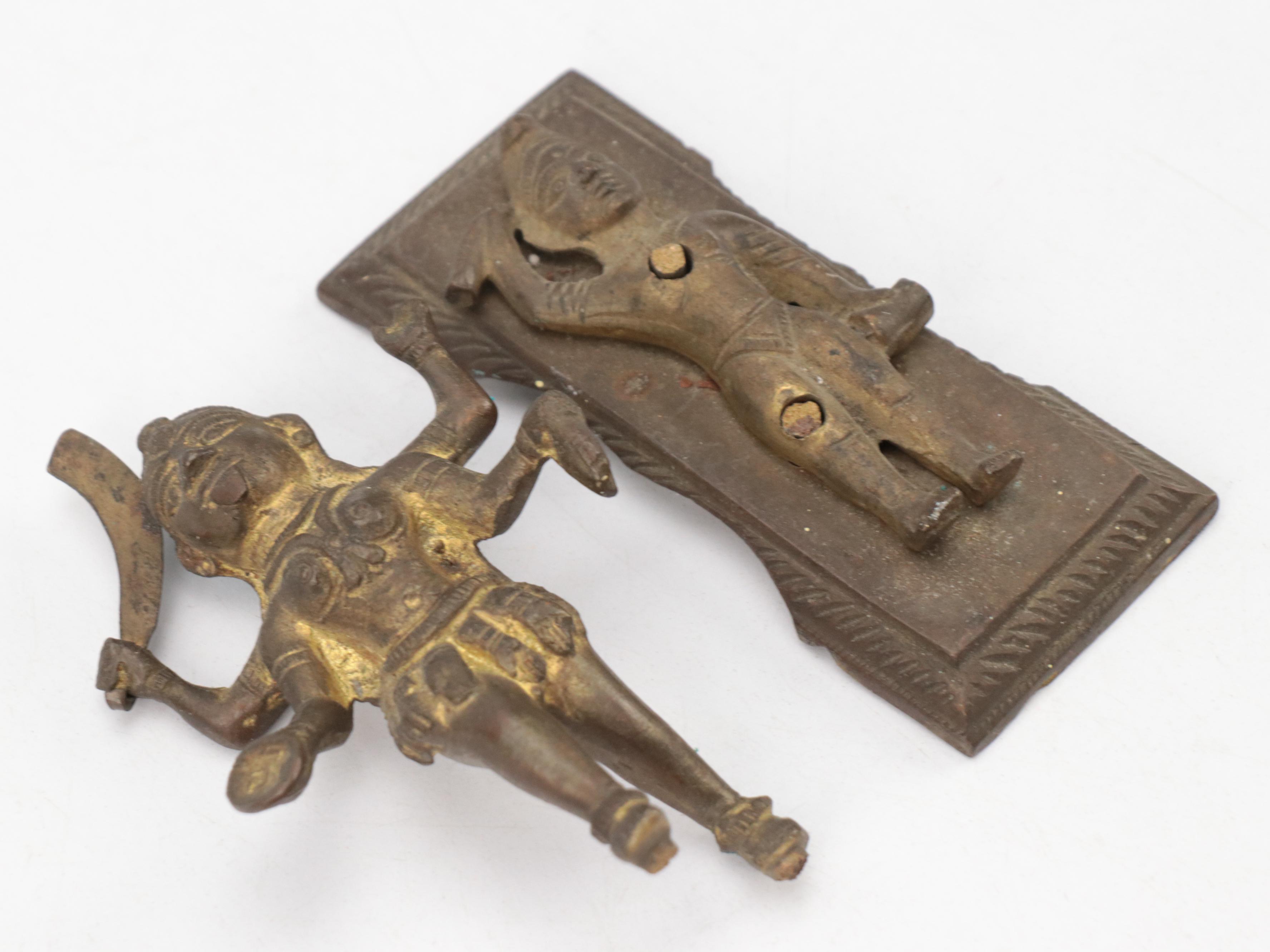 P. Garnier and Other Stoneware Bottle with Egyptian and Indian Style Figurines