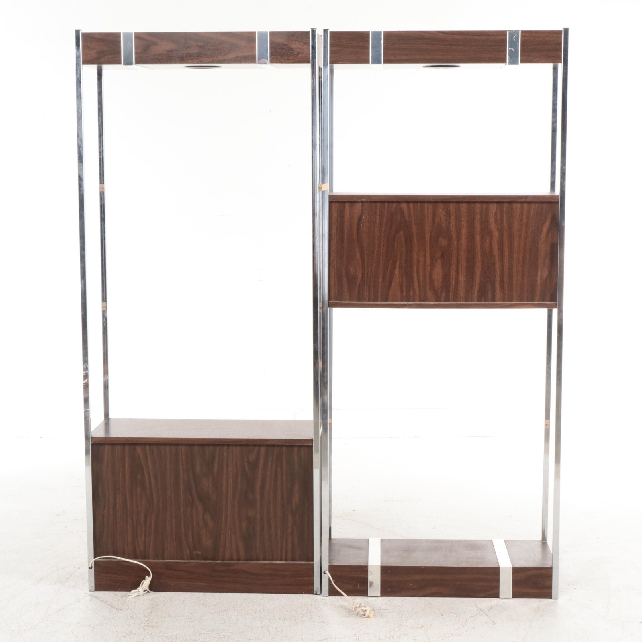 Mid Century Modern Style Walnut and Chrome Modular Shelves, Mid to Late 20th C.
