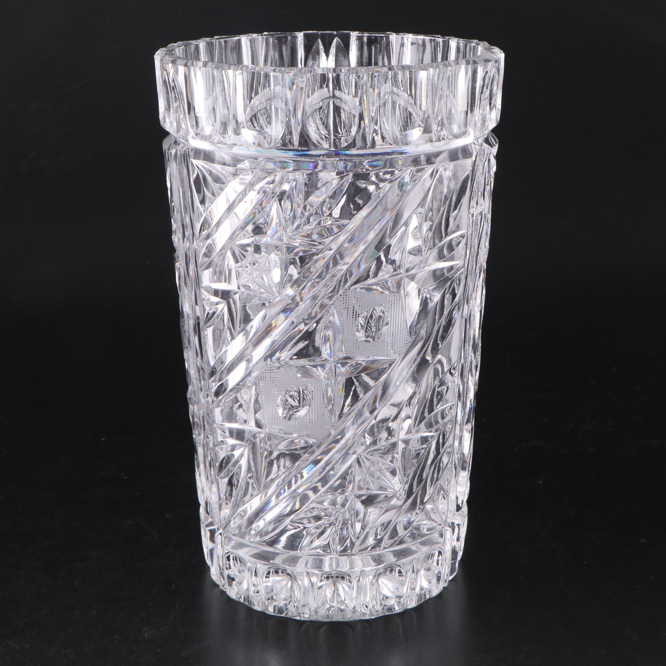 Cut Crystal "Starlet" Vase with Brass Napkin Ring Set