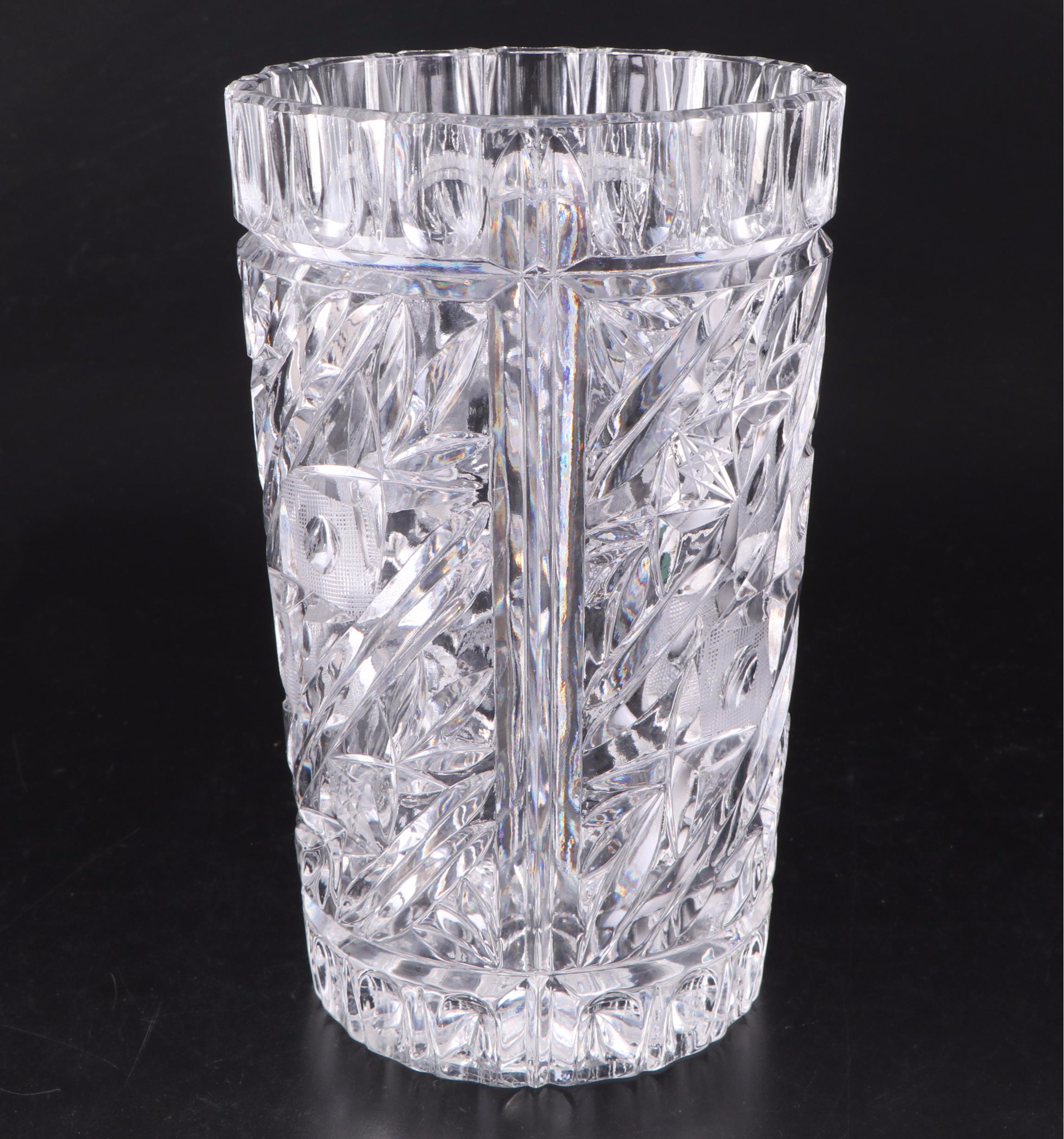 Cut Crystal "Starlet" Vase with Brass Napkin Ring Set