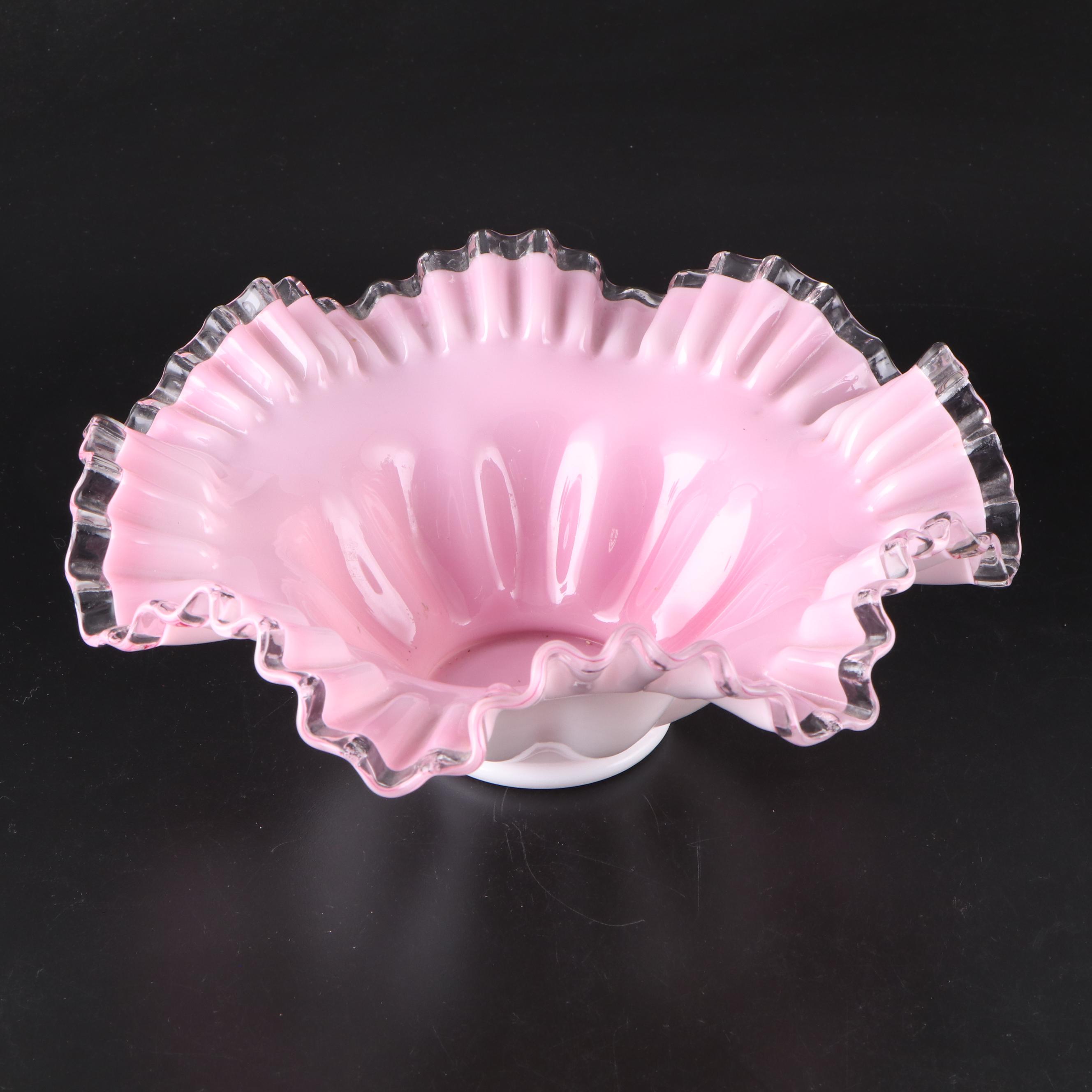 Fenton Hobnail Milk Glass Slippers and Peach Crest Crimped Candy Bowl