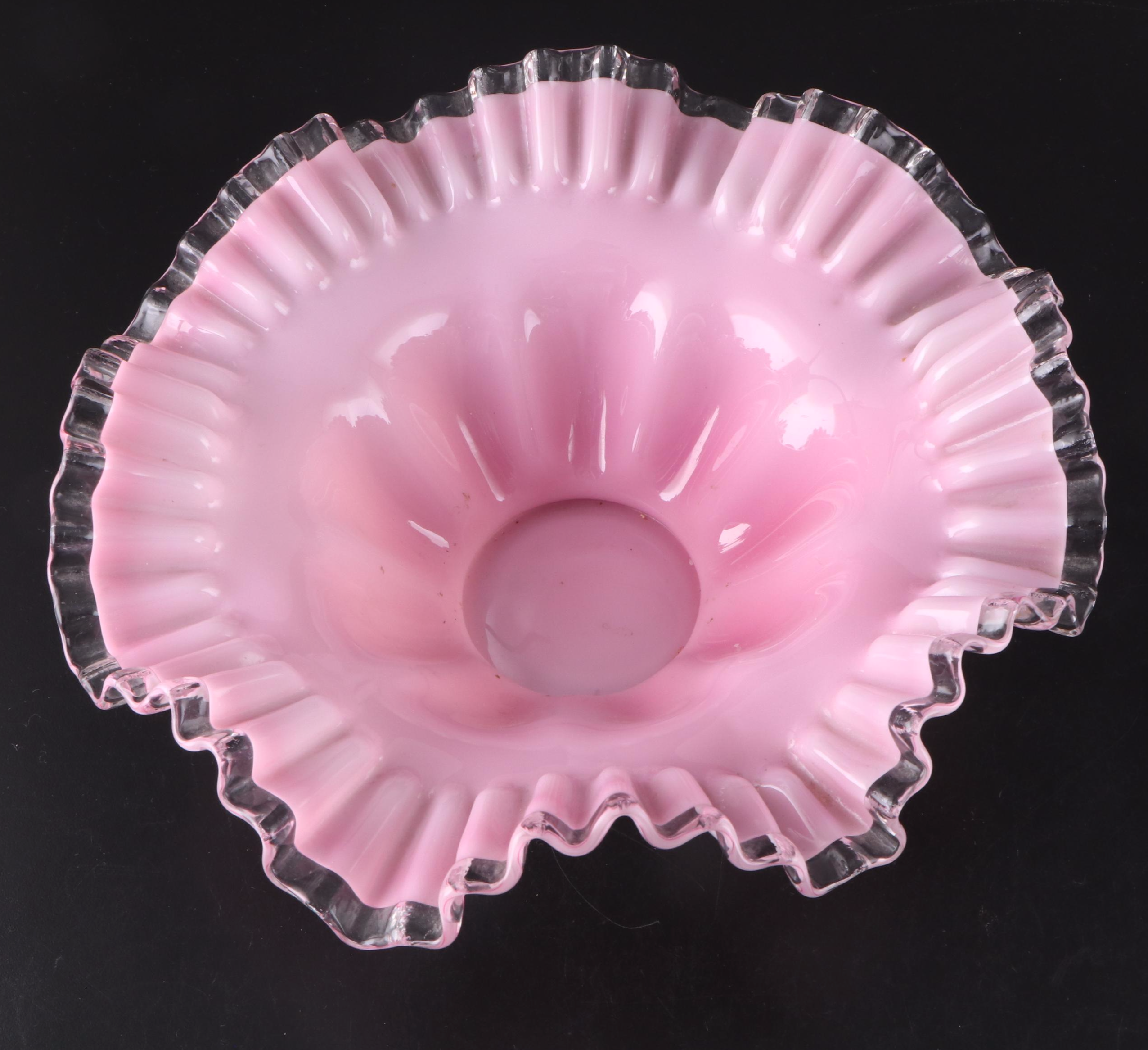 Fenton Hobnail Milk Glass Slippers and Peach Crest Crimped Candy Bowl