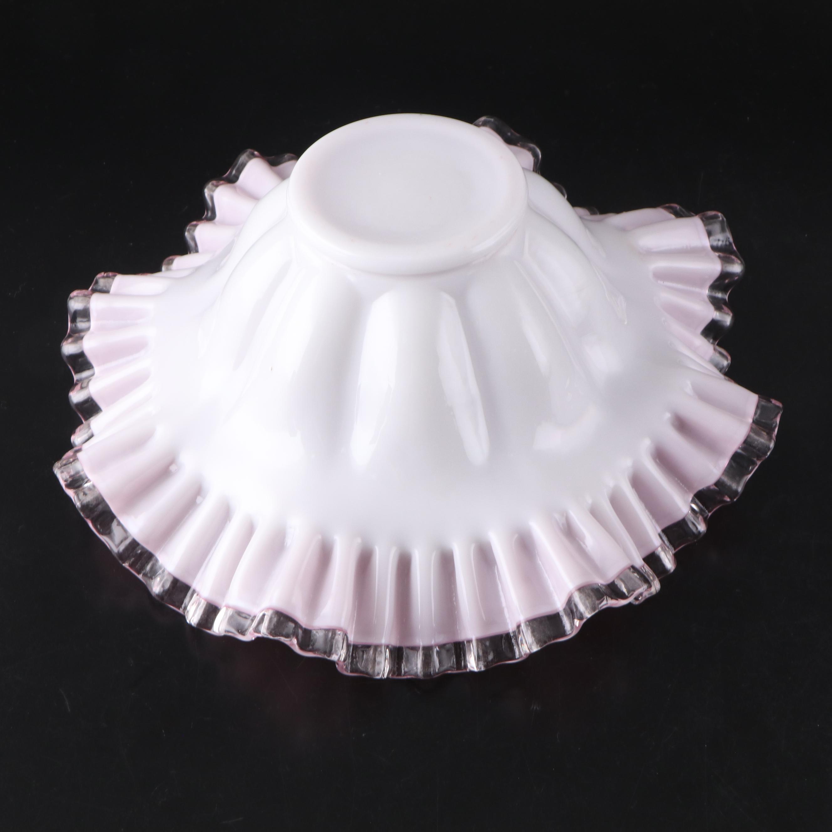 Fenton Hobnail Milk Glass Slippers and Peach Crest Crimped Candy Bowl