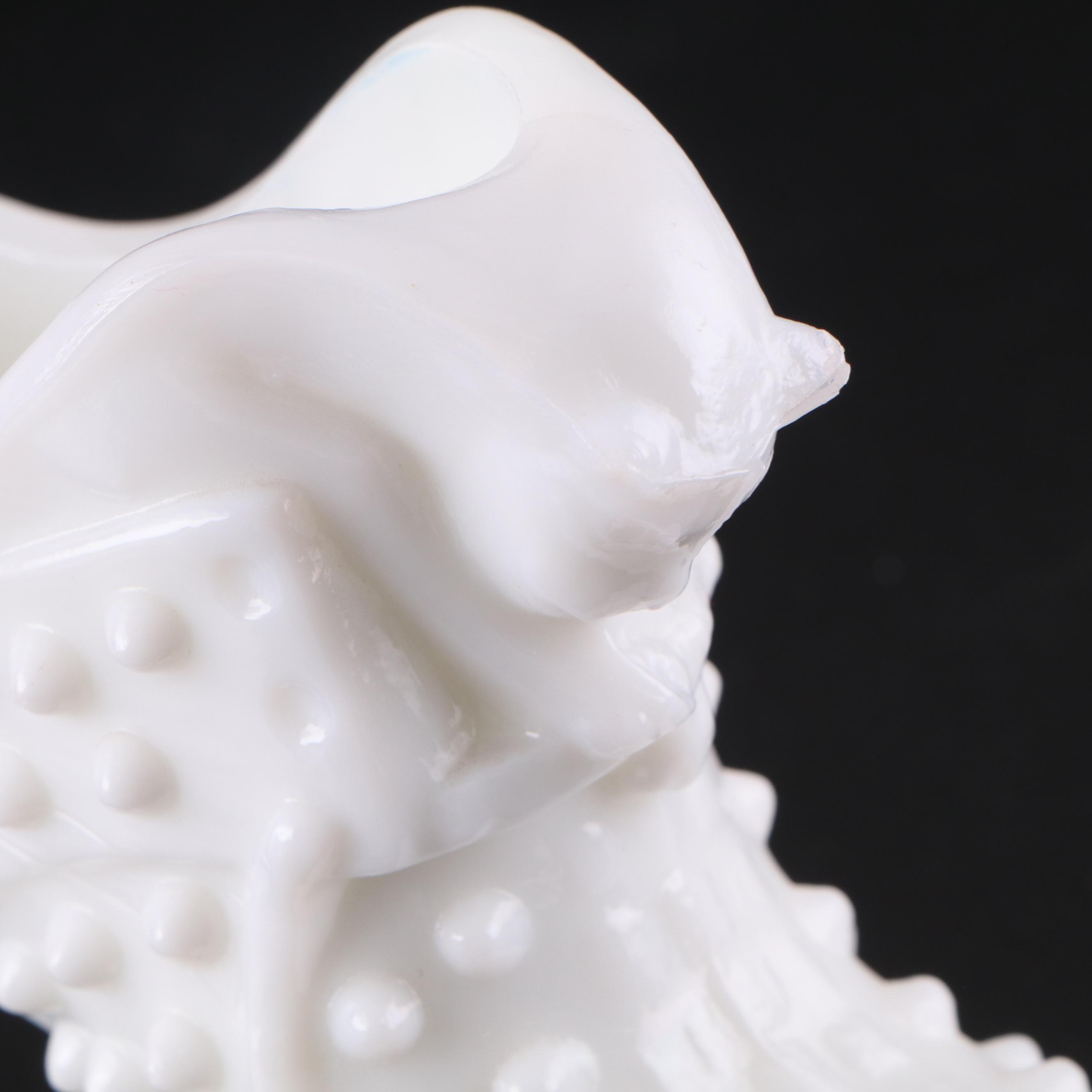 Fenton Hobnail Milk Glass Slippers and Peach Crest Crimped Candy Bowl