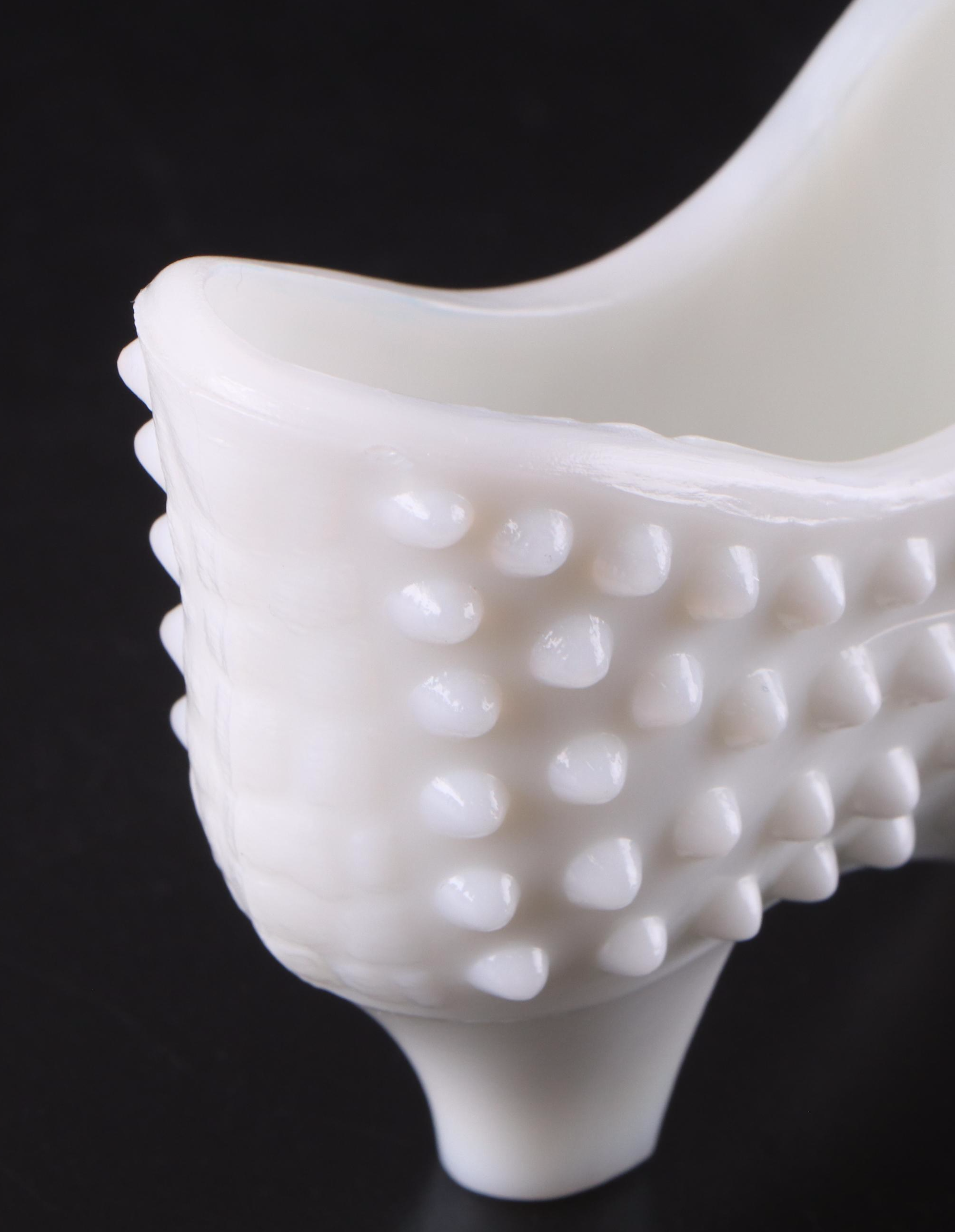 Fenton Hobnail Milk Glass Slippers and Peach Crest Crimped Candy Bowl