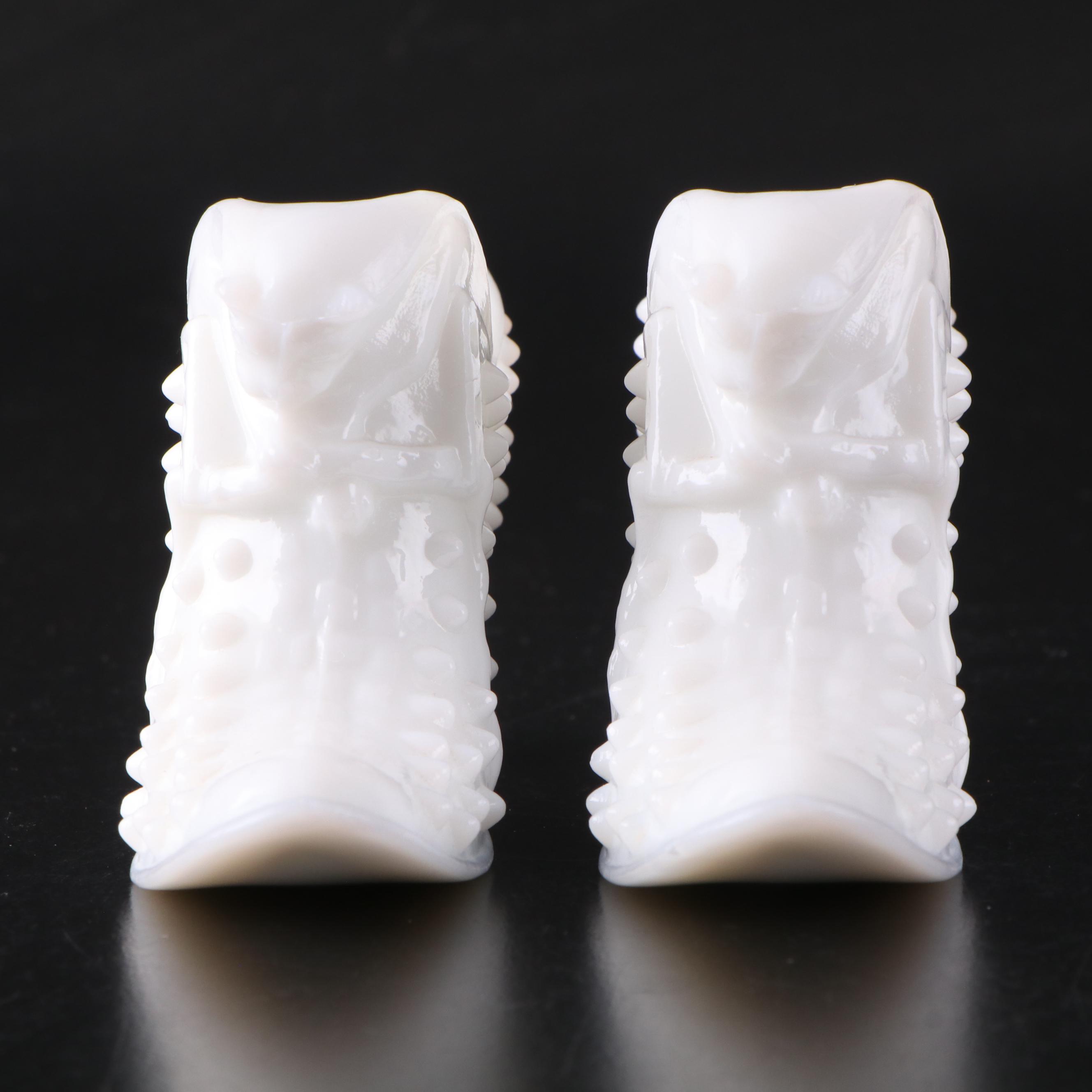 Fenton Hobnail Milk Glass Slippers and Peach Crest Crimped Candy Bowl