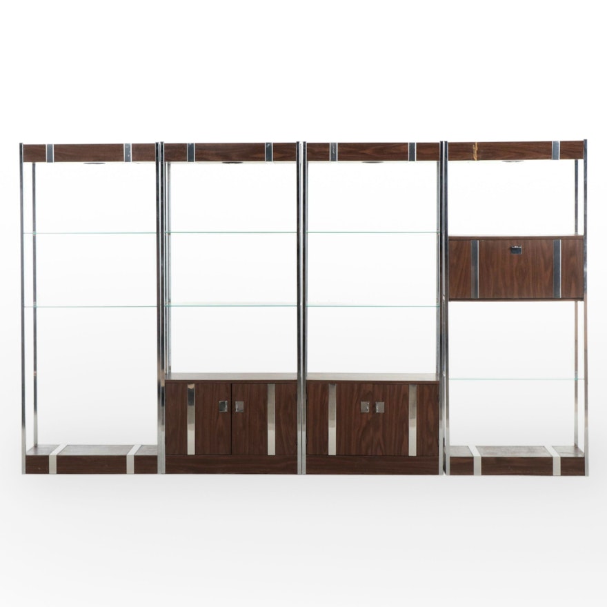 Mid Century Modern Style Walnut and Chrome Modular Shelves, Mid to Late 20th C.