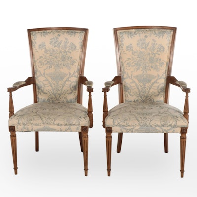 Pair of Statesville Chair Co. Louis XVI Style Upholstered Hardwood Armchairs