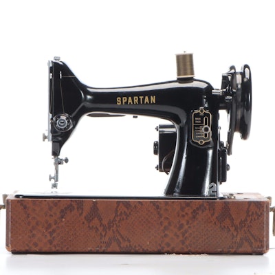 Singer Spartan Portable Electric Sewing Machine With Travel Case, Mid-20th C