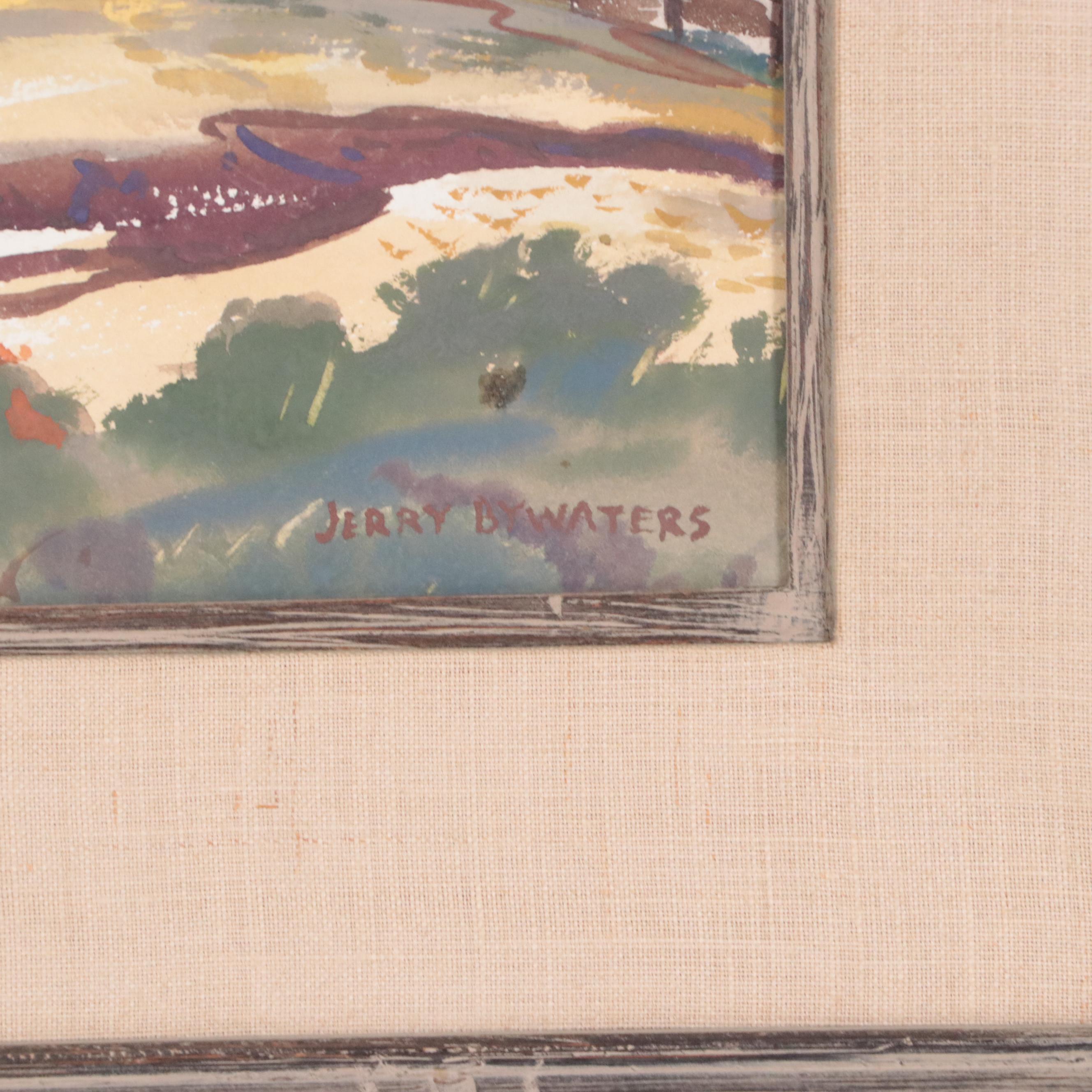 Jerry Bywaters Countryside Landscape Watercolor Painting, Mid-20th Century