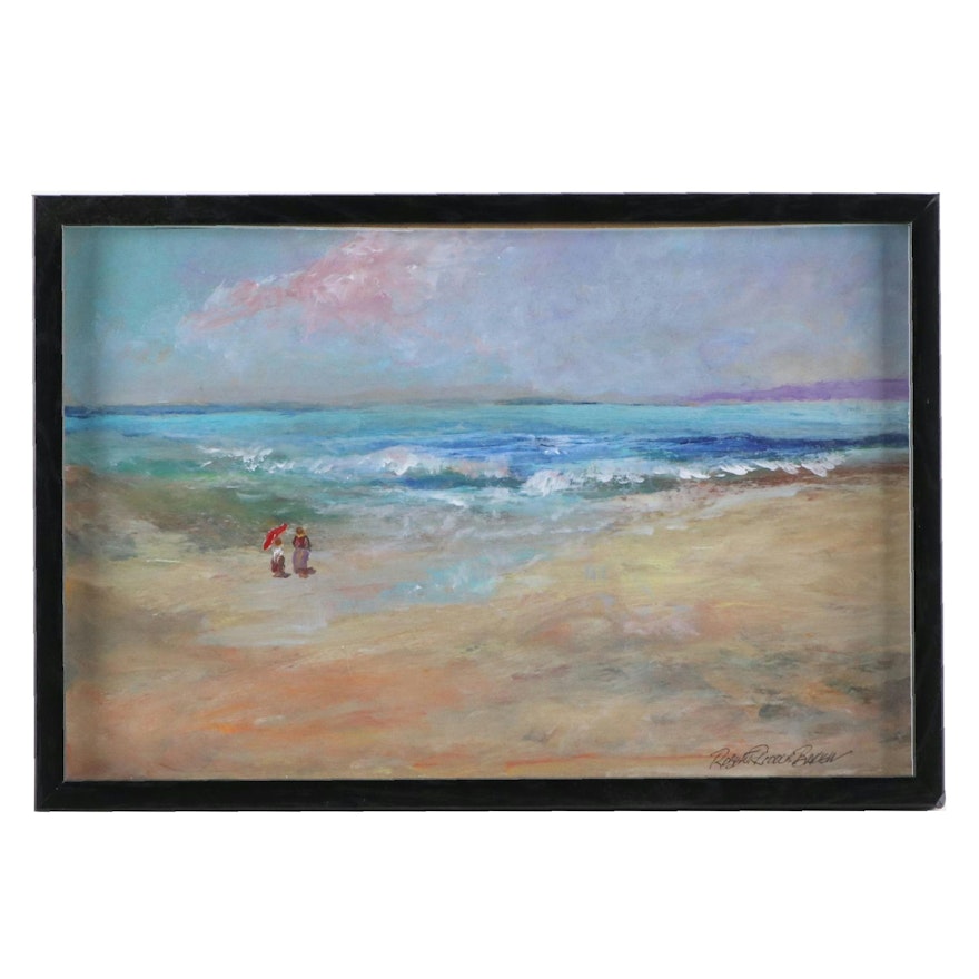 Robert Riddle Baker Seascape Oil Painting "A Stroll on the Beach," 2023