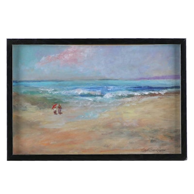 Robert Riddle Baker Seascape Oil Painting "A Stroll on the Beach," 2023