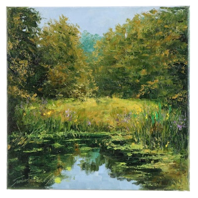 Garncarek Aleksander Pond Landscape Oil Painting "Staw," 2024