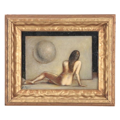 Alfio Grasso Oil Painting of Seated Nude "Sunset," 1970