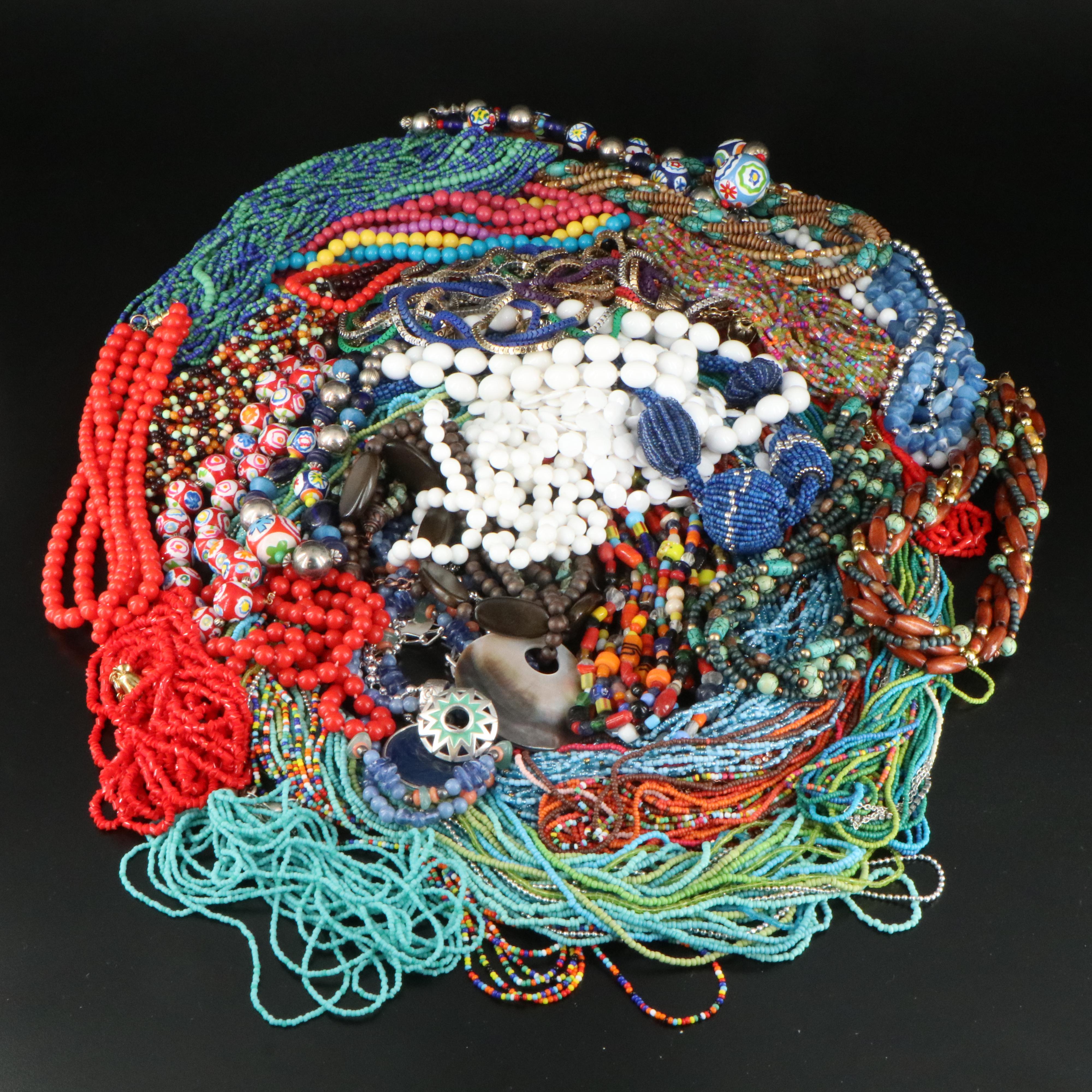 Assorted Necklaces Including Mother of Pearl, Turquoise and Glass