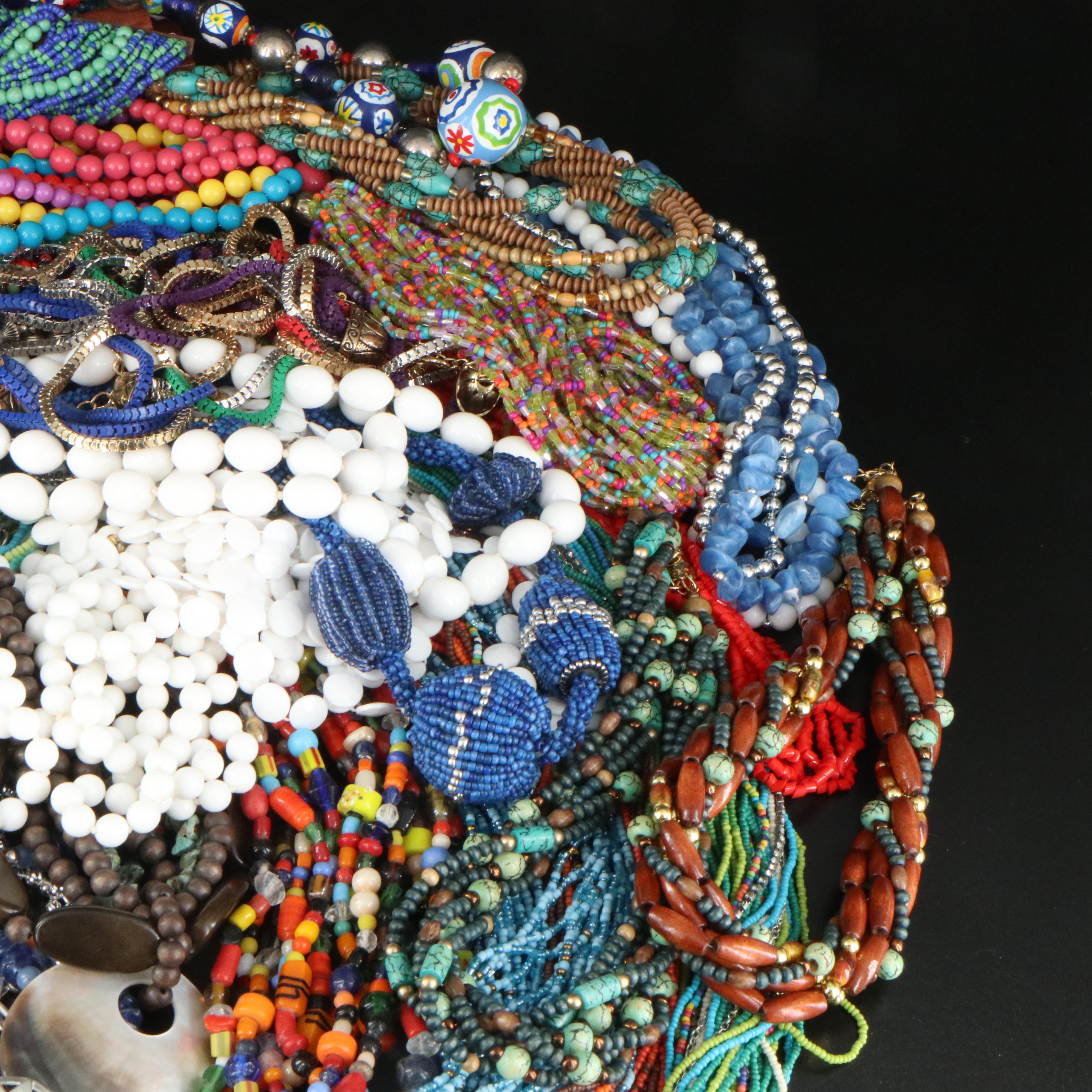 Assorted Necklaces Including Mother of Pearl, Turquoise and Glass