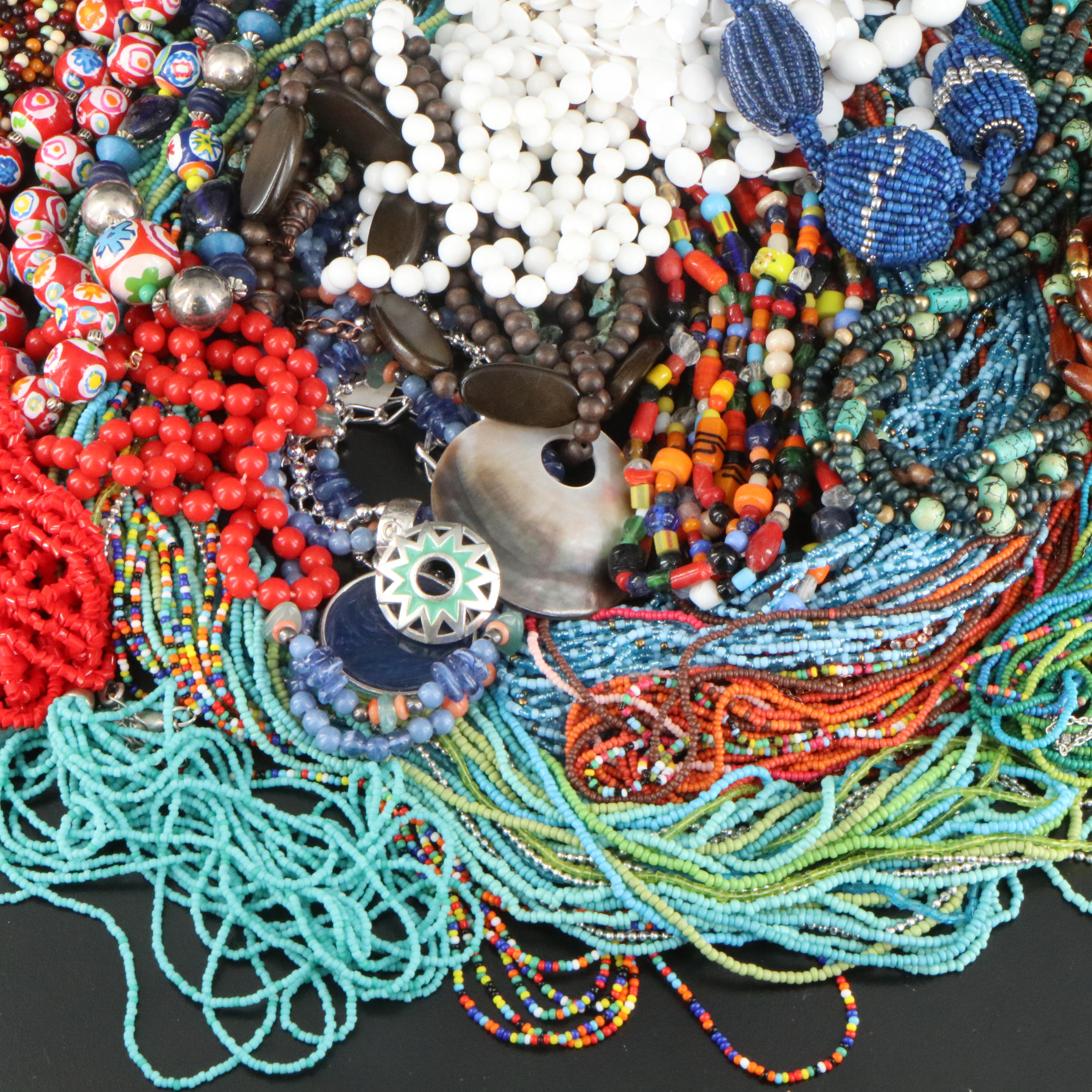 Assorted Necklaces Including Mother of Pearl, Turquoise and Glass