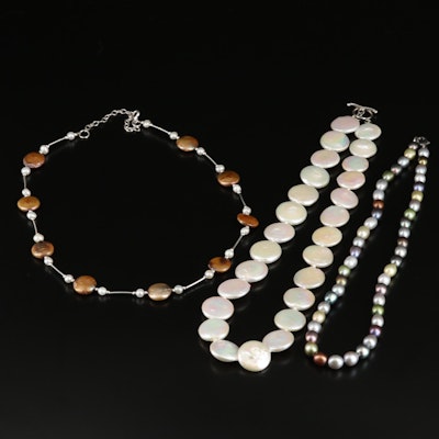 Sterling Pearl Necklaces Including Coin Pearls