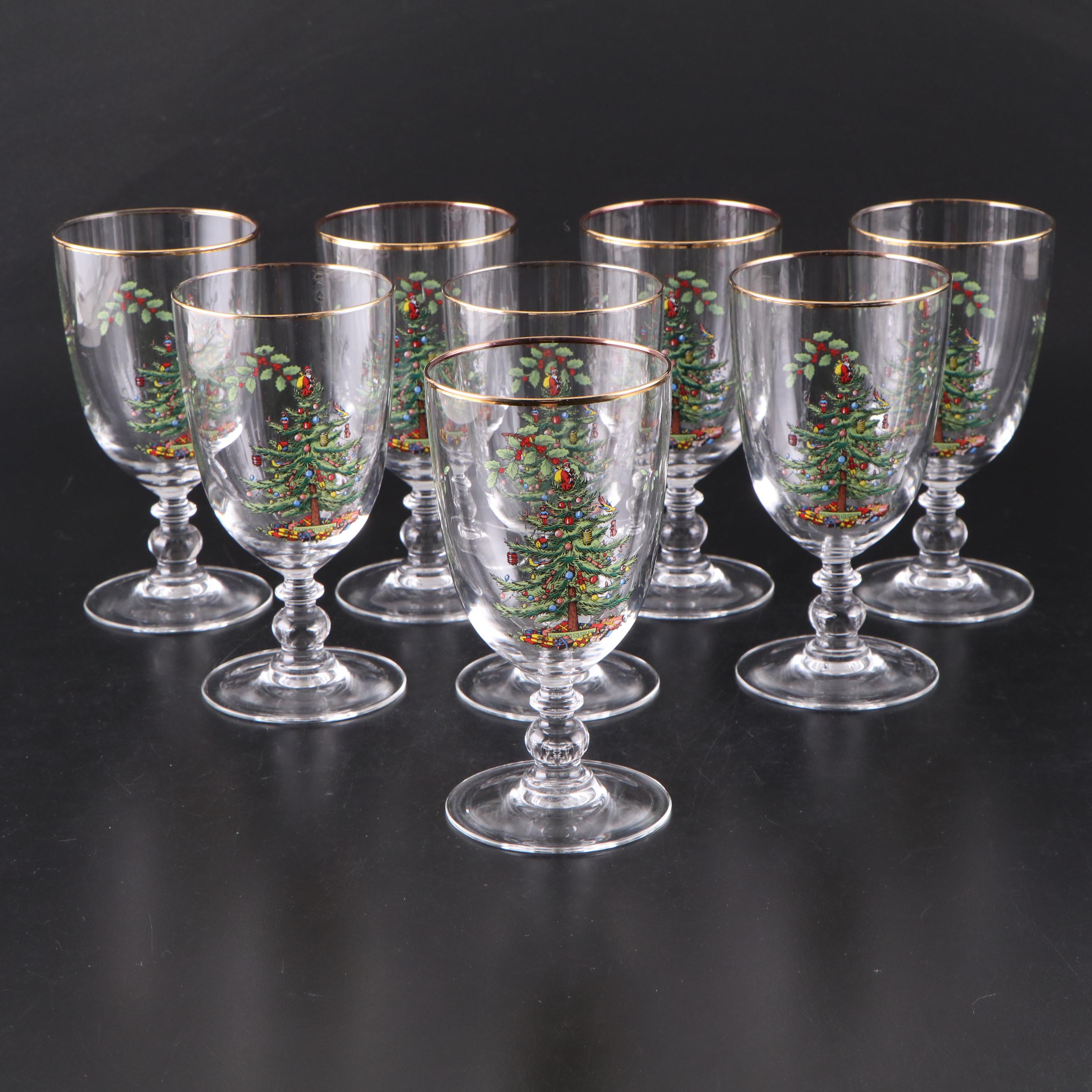 Spode "Christmas Tree" Water Goblets and Howard Miller Clock