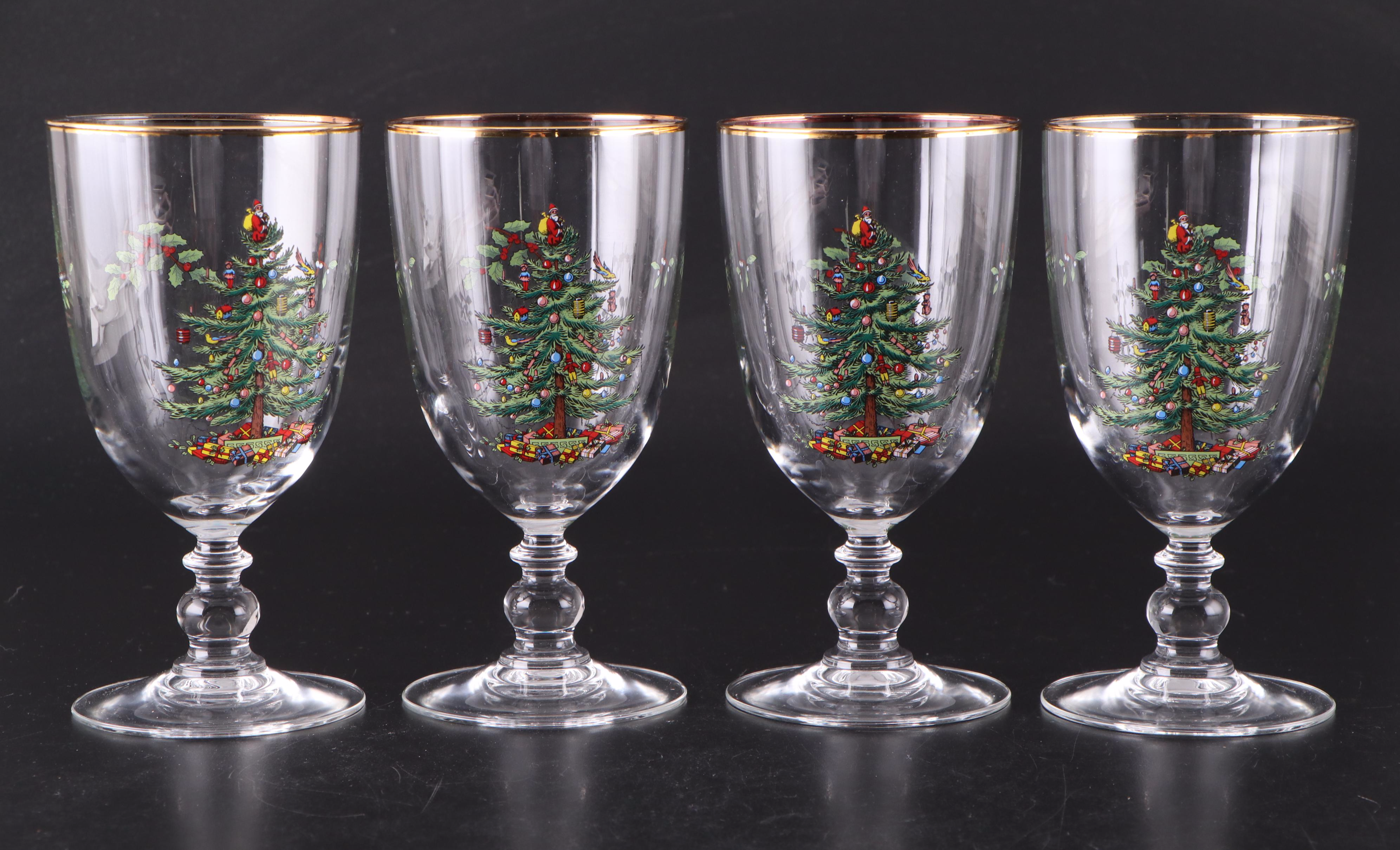 Spode "Christmas Tree" Water Goblets and Howard Miller Clock