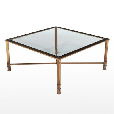 Hollywood Regency Glass Top Brass Coffee Table, Mid to Late 20th Century