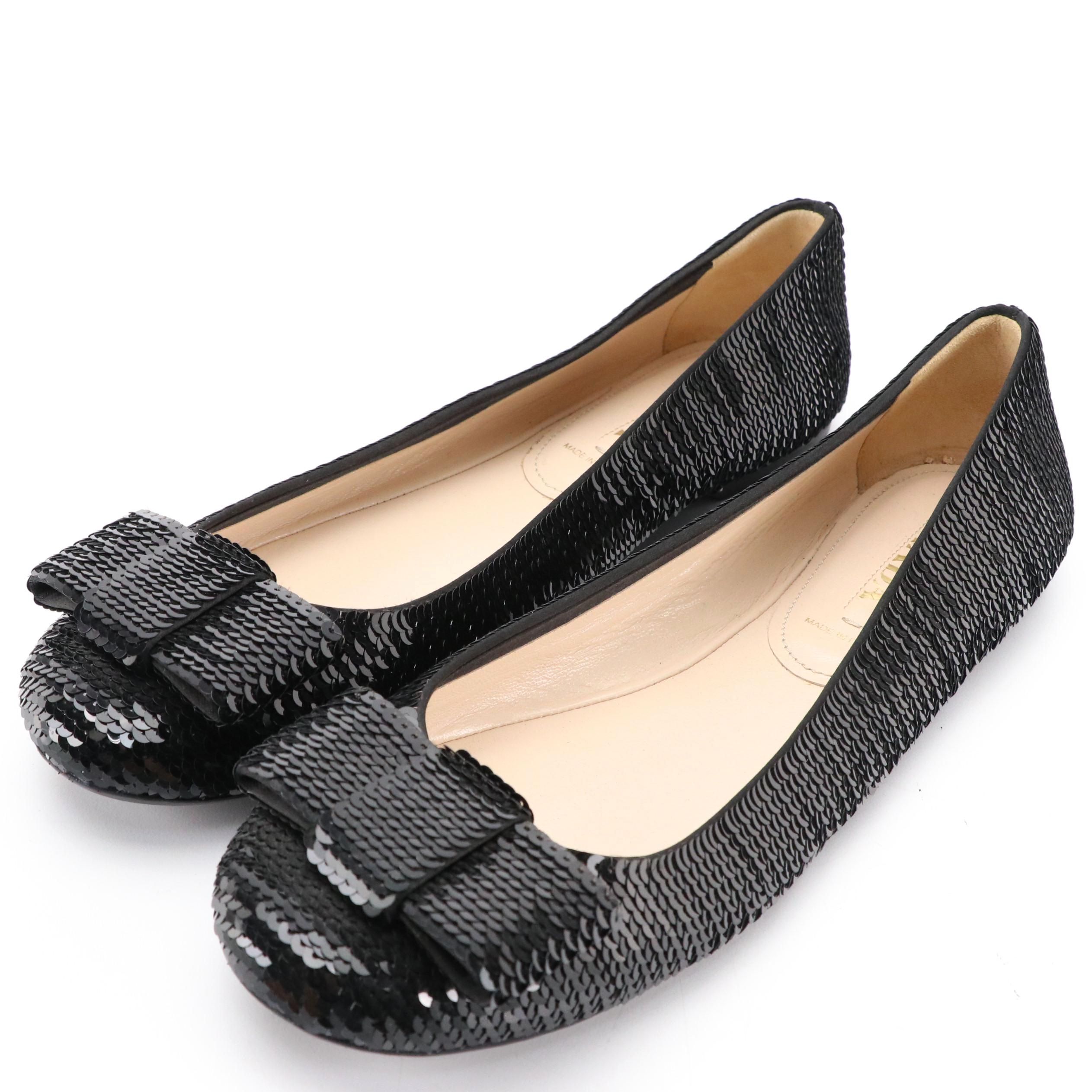Prada Black Sequined Ballet Flats