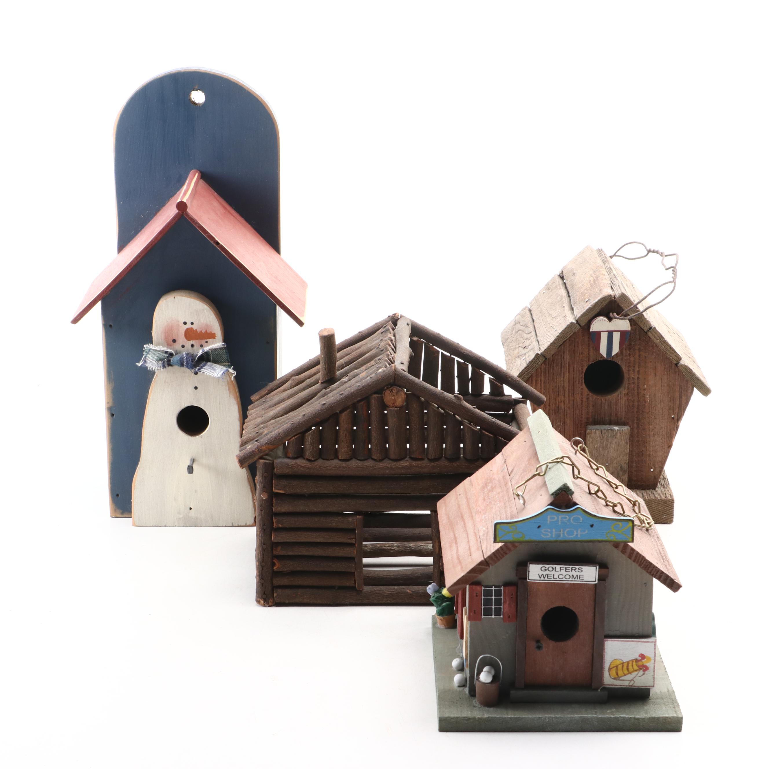 Wooden Birdhouses Including Golf and Snowman Themed