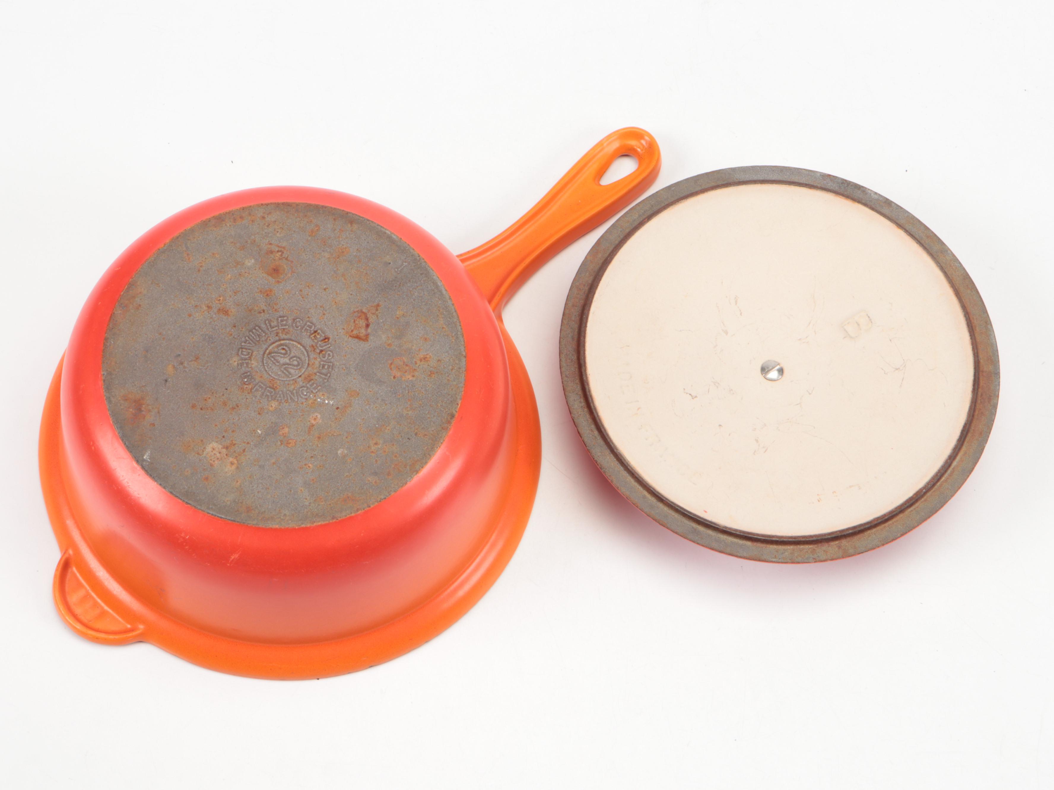 Le Creuset Enameled Cast Iron Sauce Pans and Skillet with Au Gratin Dishes