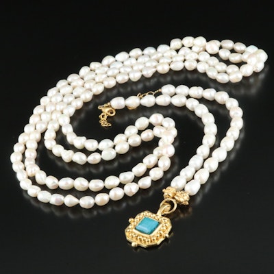 Susan Shaw Pearl and Glass Necklace with Endless Necklace with Sterling Finding