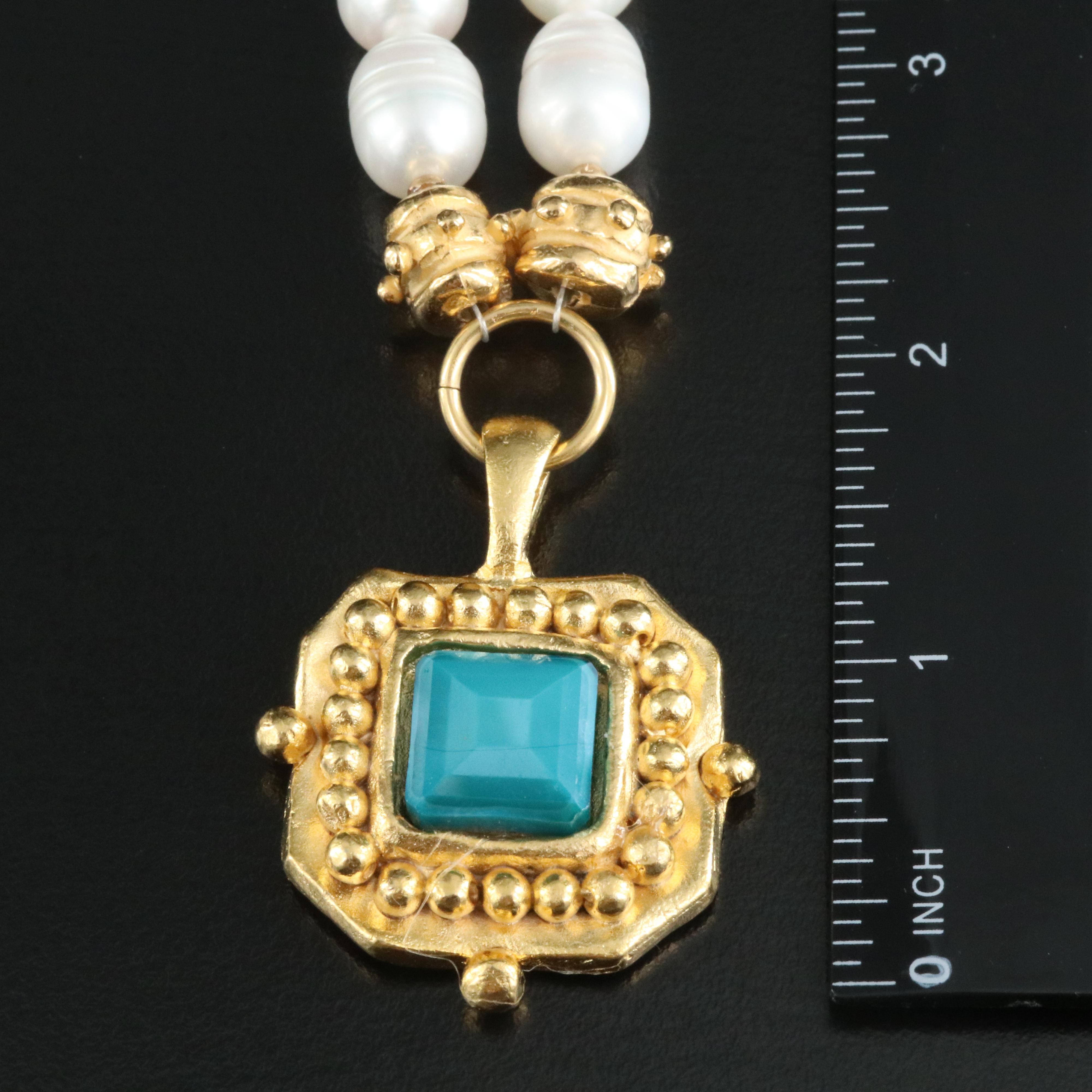 Susan Shaw Pearl and Glass Necklace with Endless Necklace with Sterling Finding