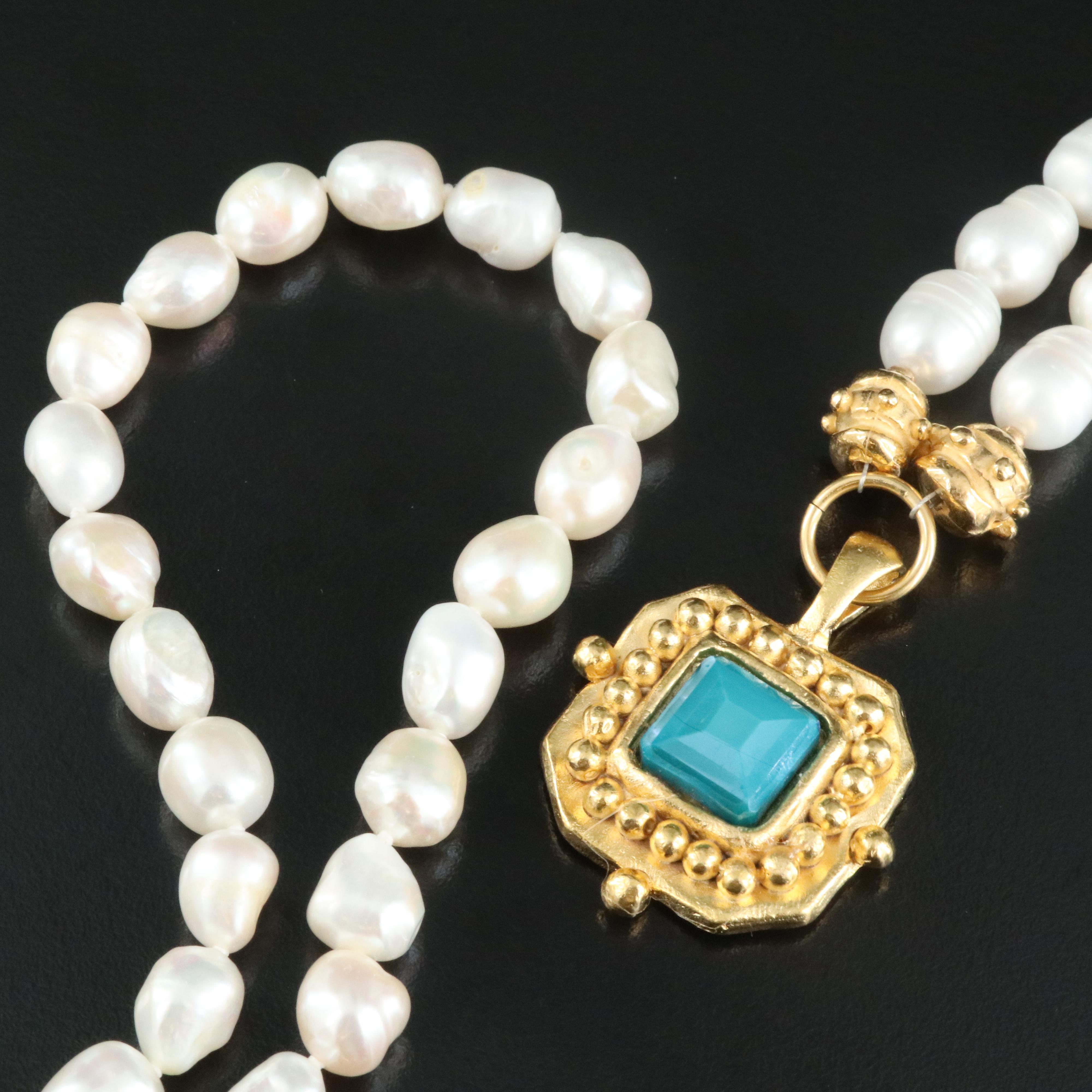 Susan Shaw Pearl and Glass Necklace with Endless Necklace with Sterling Finding