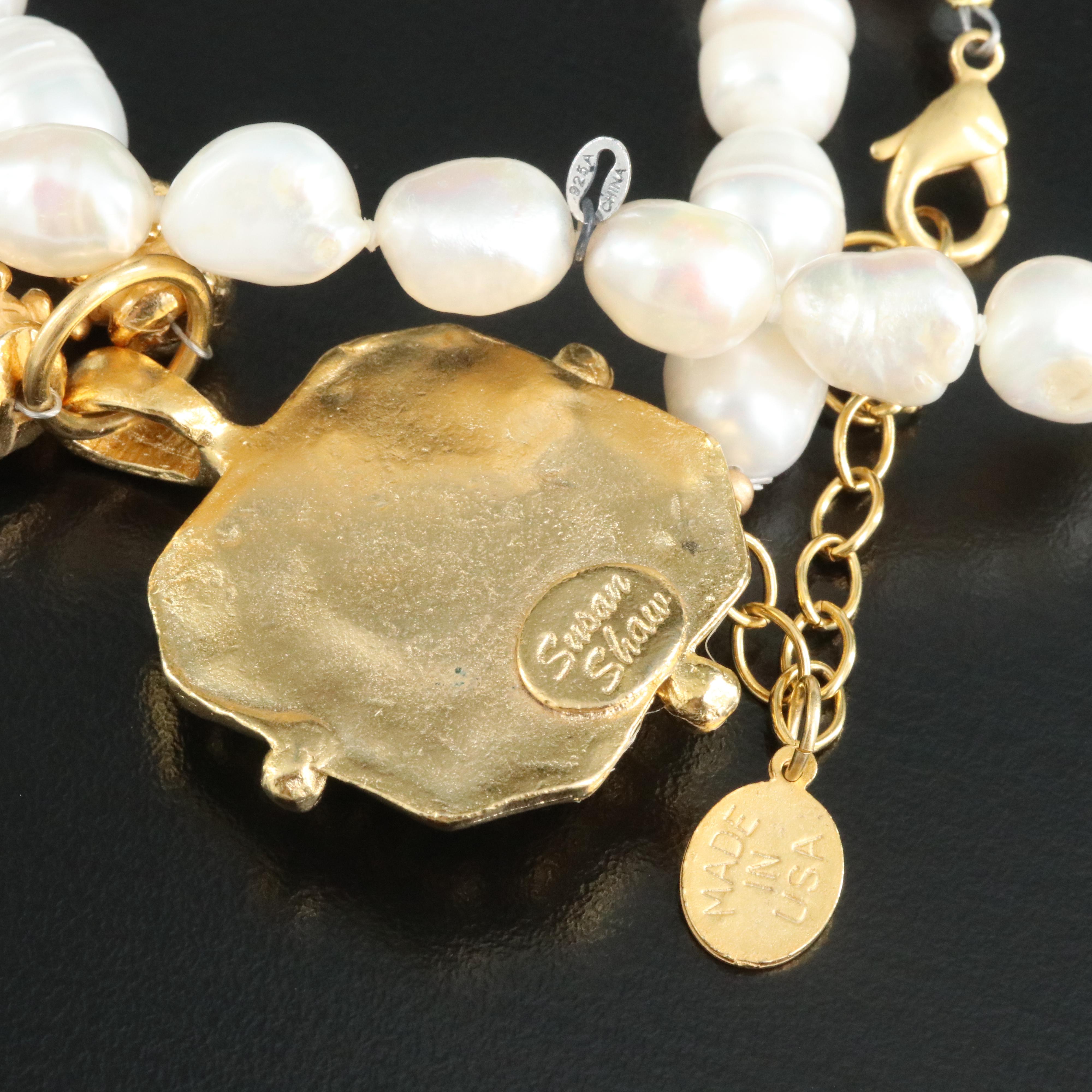 Susan Shaw Pearl and Glass Necklace with Endless Necklace with Sterling Finding