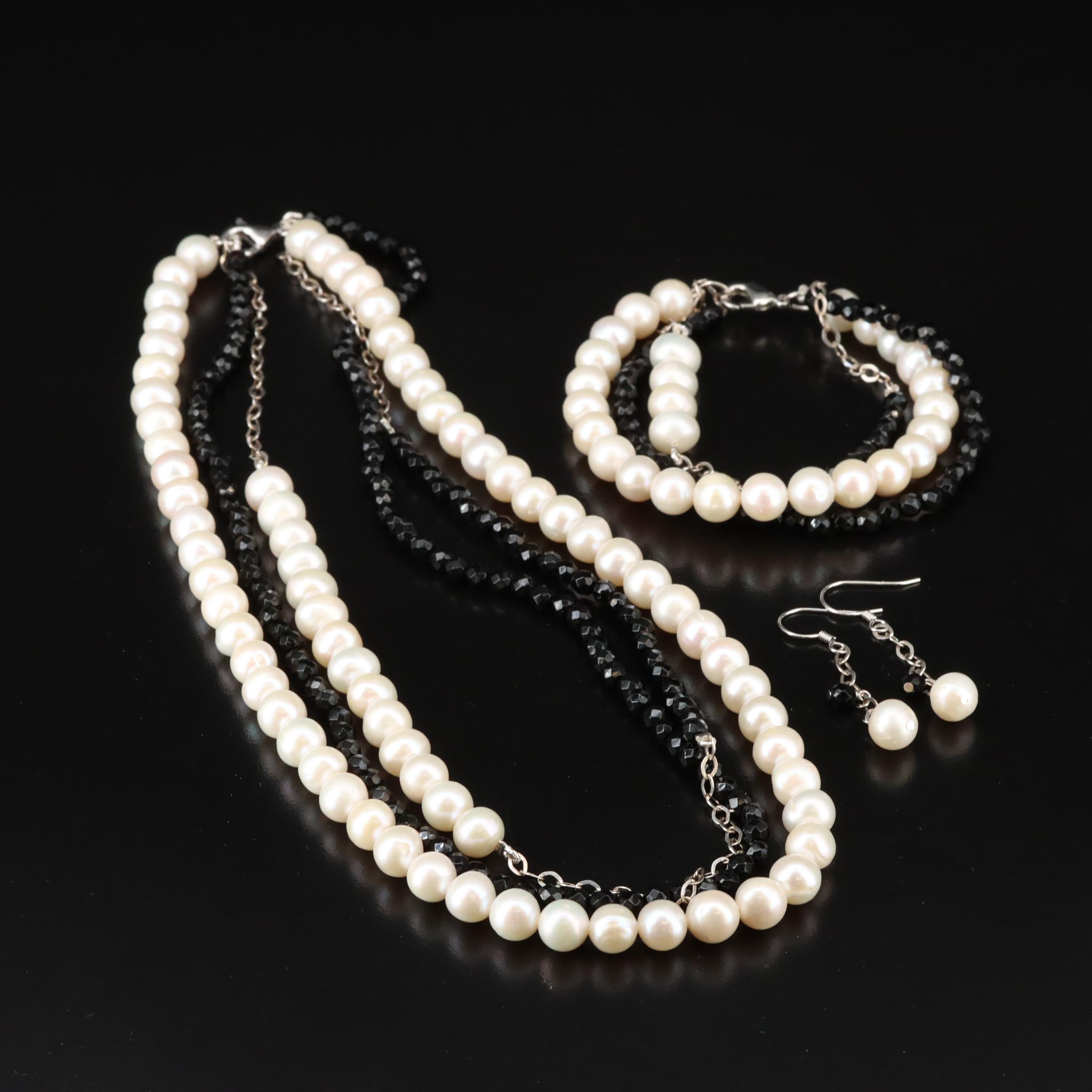 Sterling Pearl and Black Onyx Jewelry Set