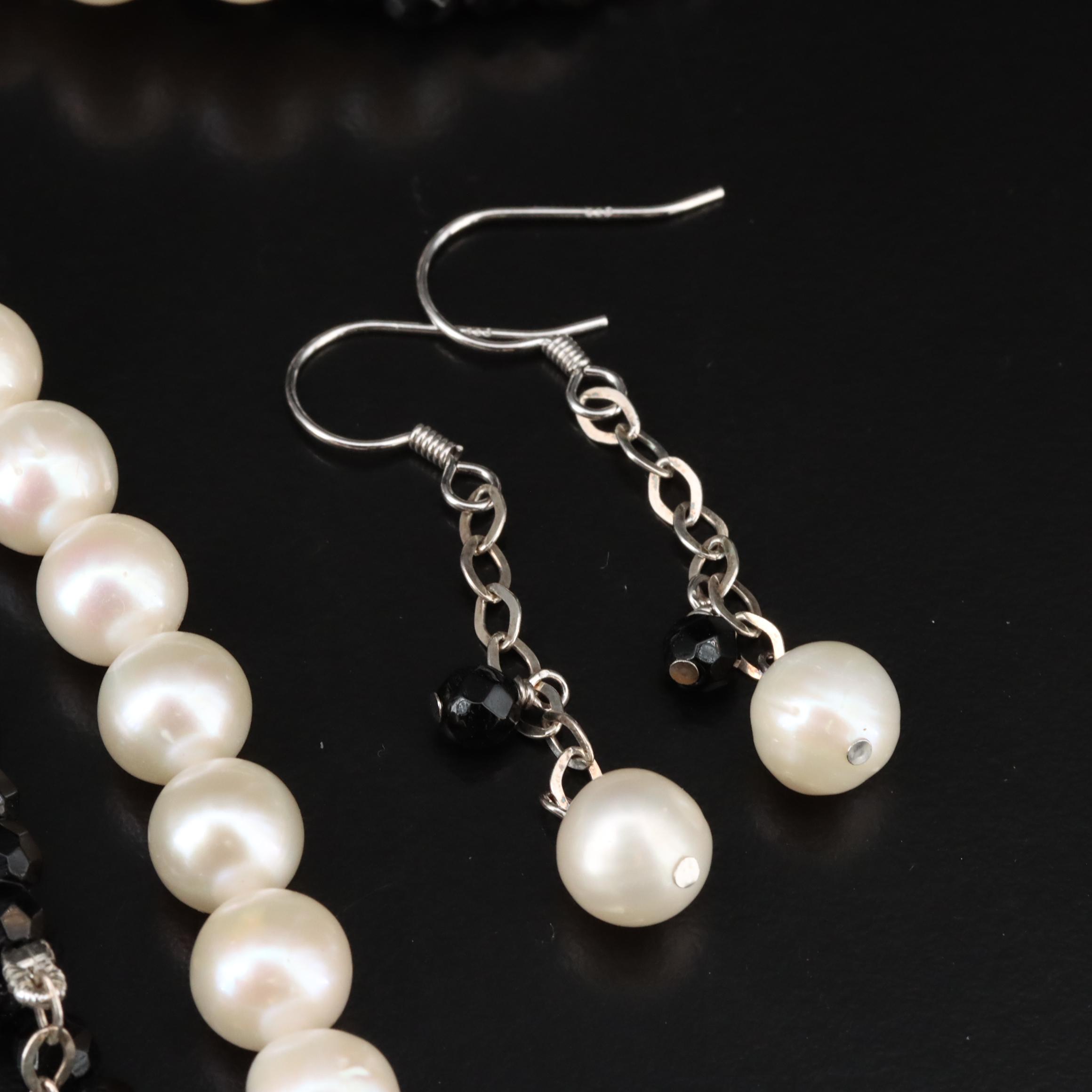 Sterling Pearl and Black Onyx Jewelry Set