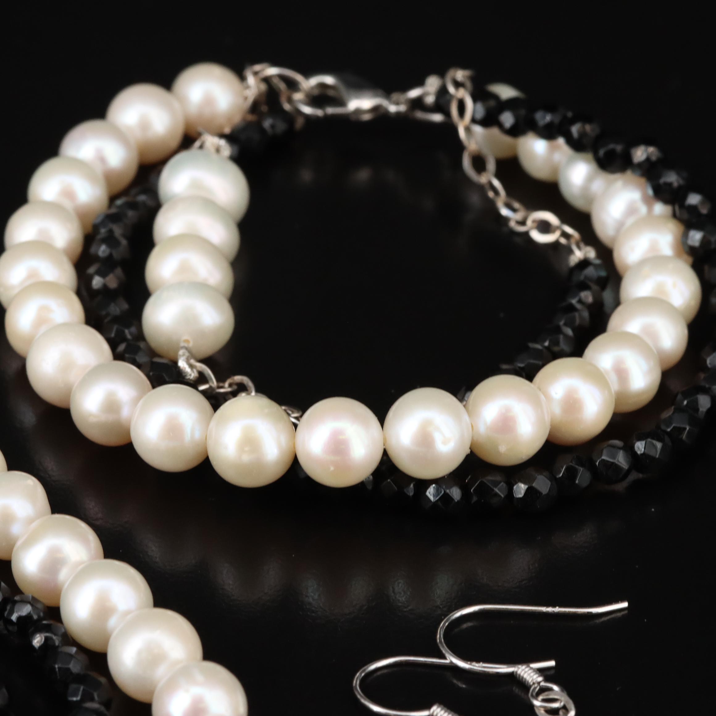 Sterling Pearl and Black Onyx Jewelry Set