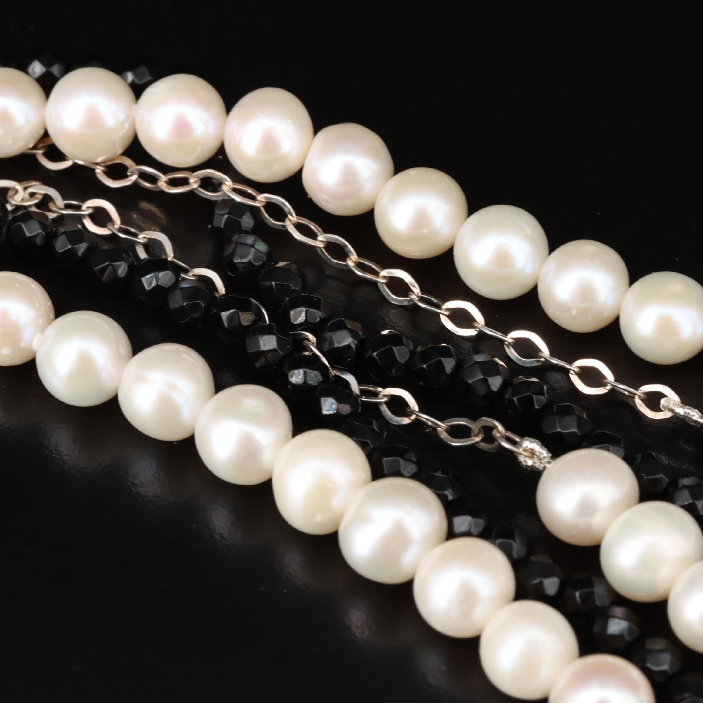 Sterling Pearl and Black Onyx Jewelry Set