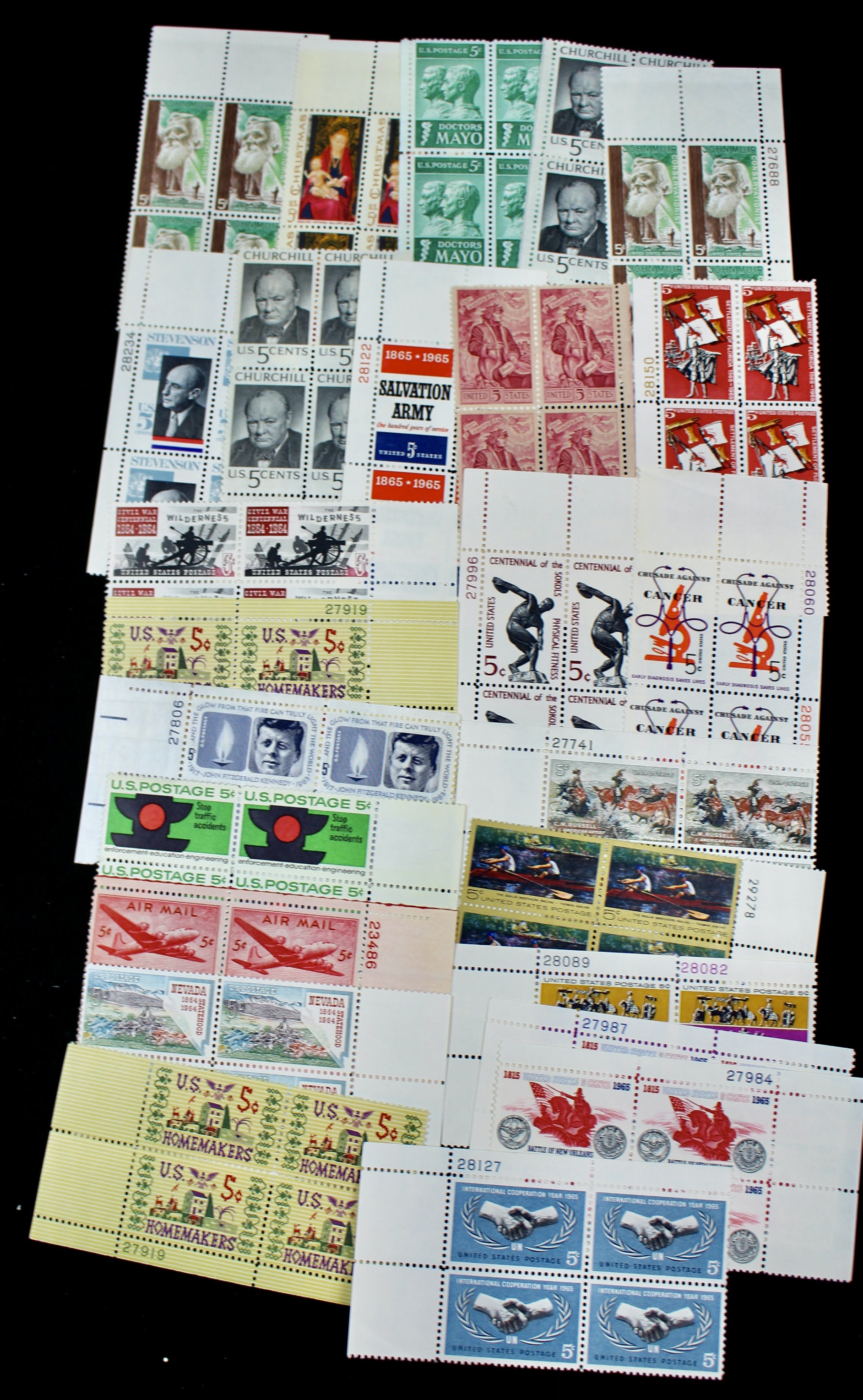 700 U.S. 5-Cent Postage Stamp Plate Blocks, 1960s
