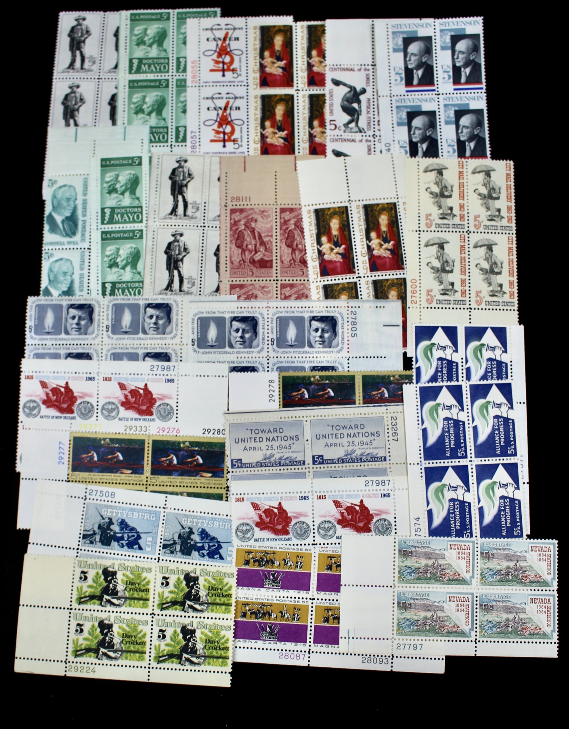 700 U.S. 5-Cent Postage Stamp Plate Blocks, 1960s