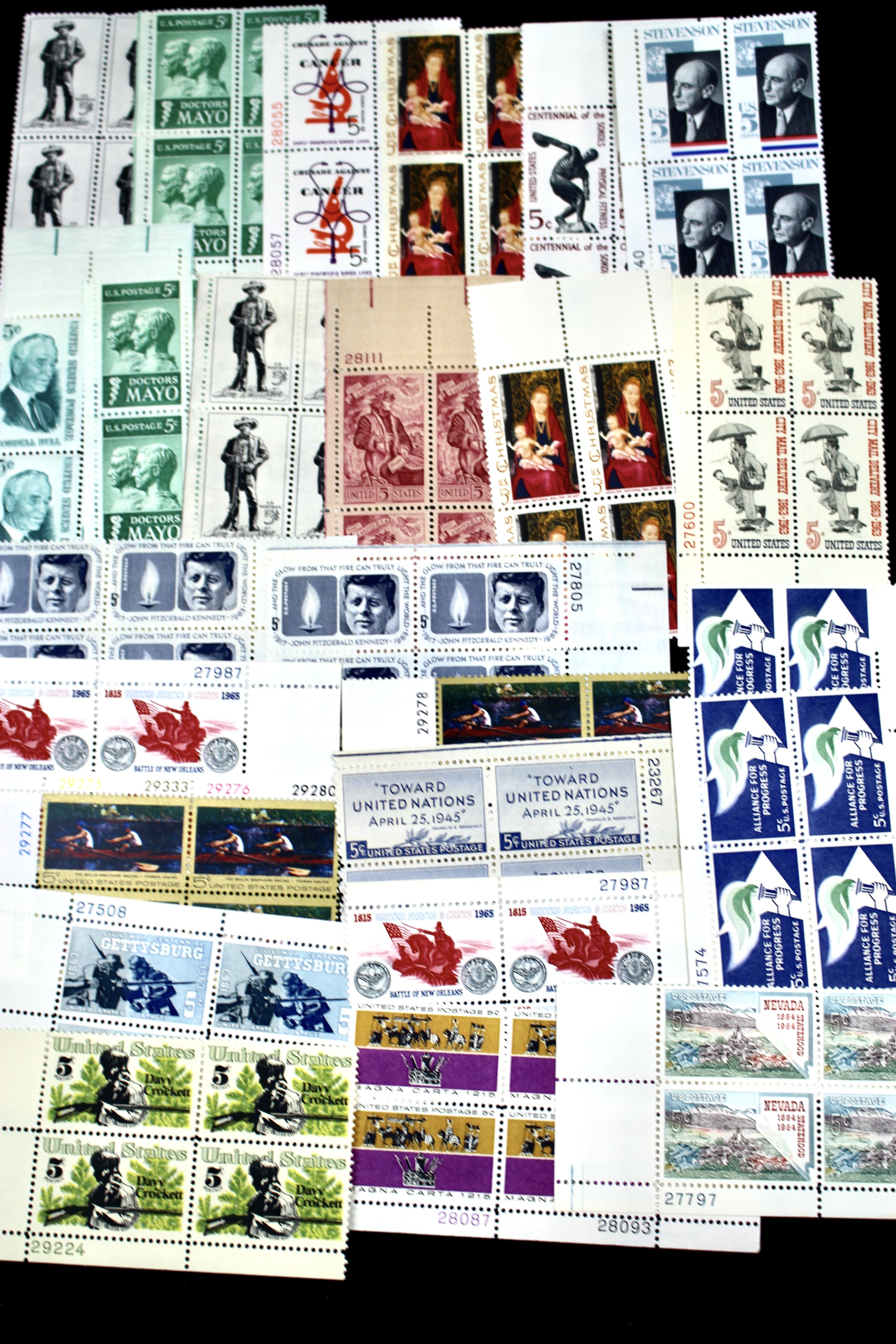 700 U.S. 5-Cent Postage Stamp Plate Blocks, 1960s
