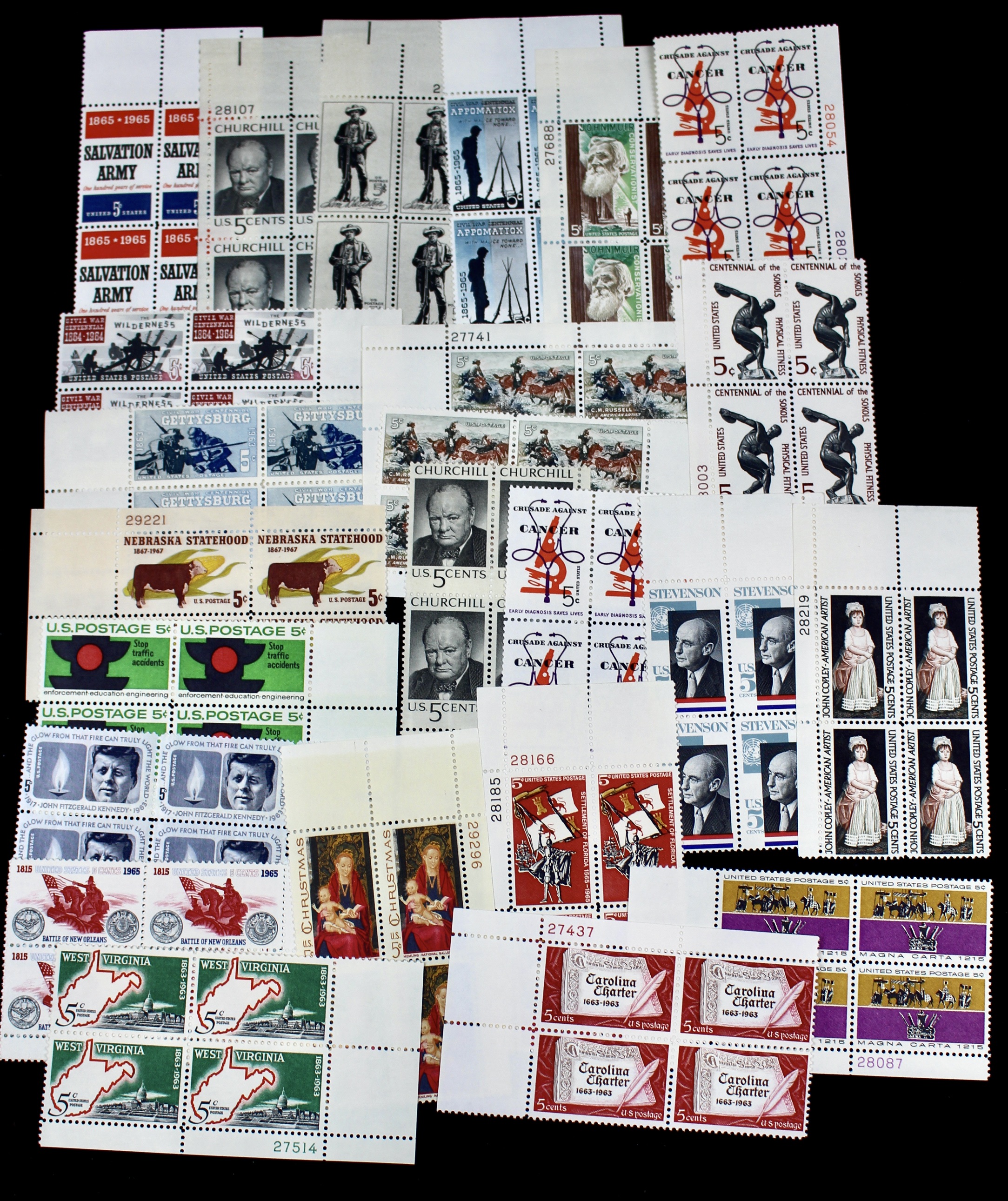 700 U.S. 5-Cent Postage Stamp Plate Blocks, 1960s