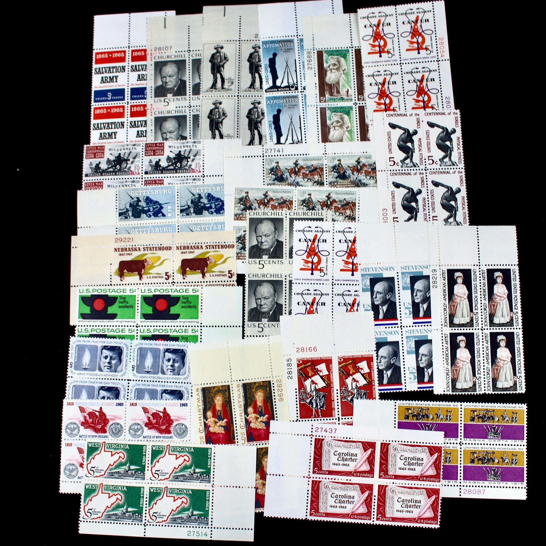 700 U.S. 5-Cent Postage Stamp Plate Blocks, 1960s