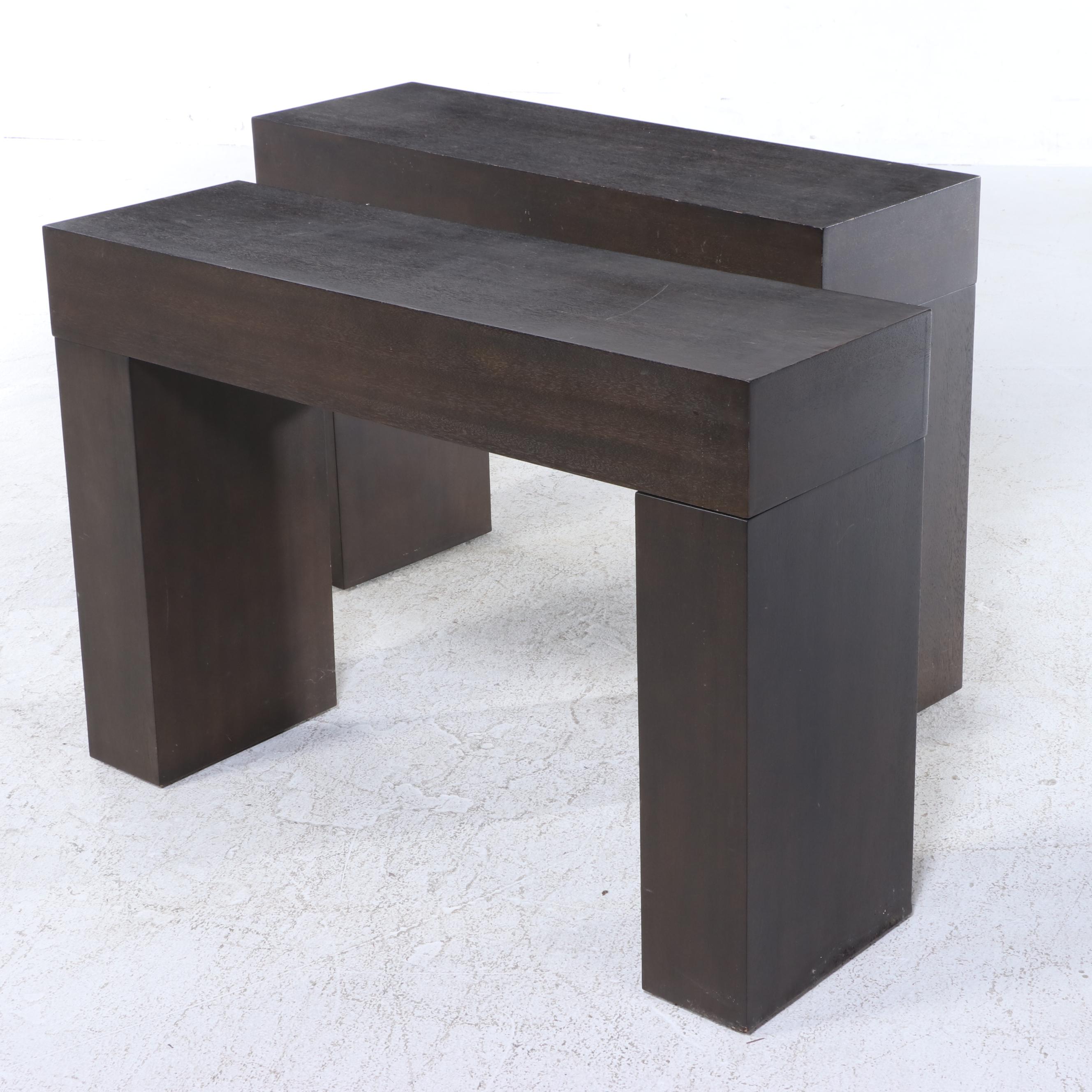 Pair of Minimalist Style Wood Console Tables