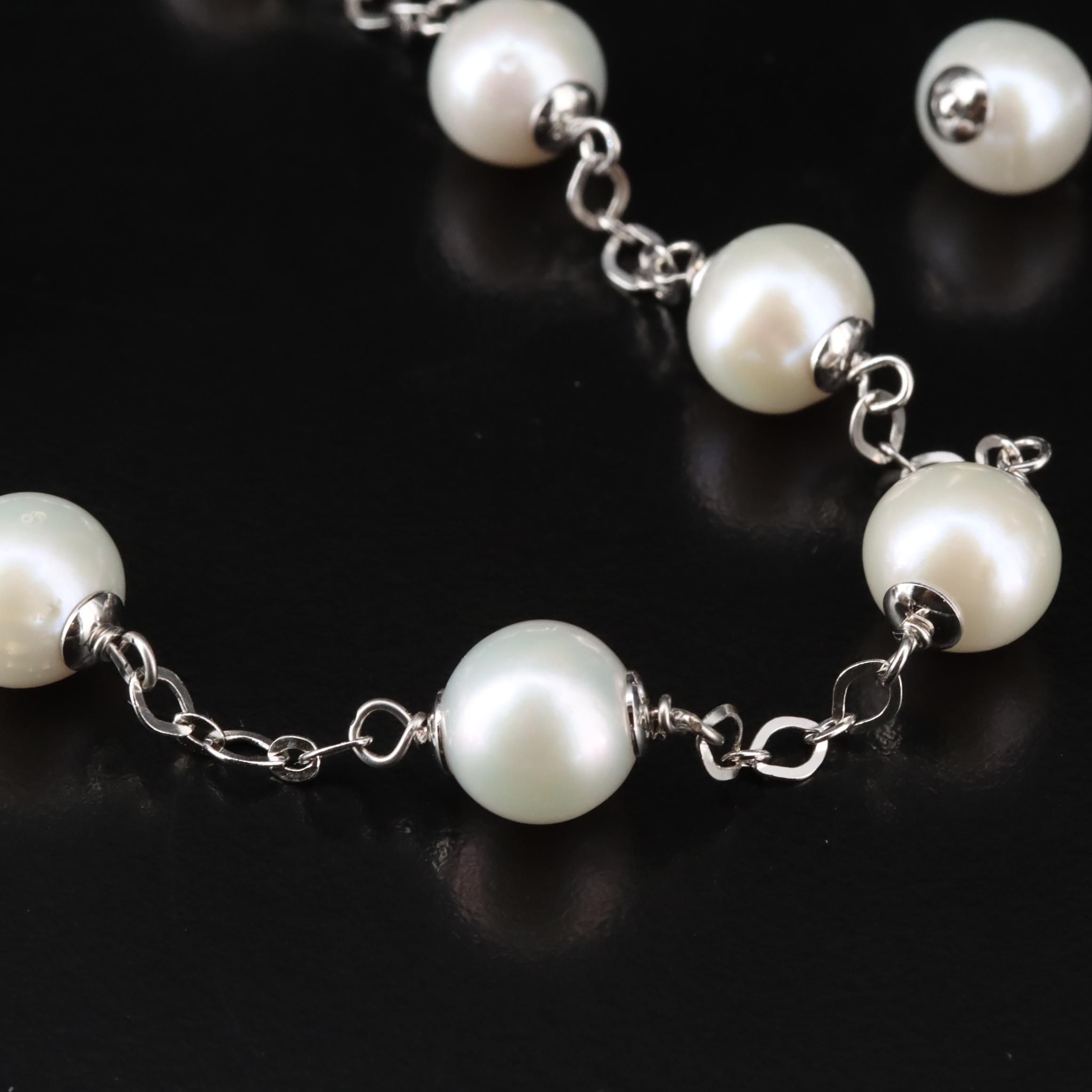 Sterling Pearl Necklace, Bracelet and Earrings