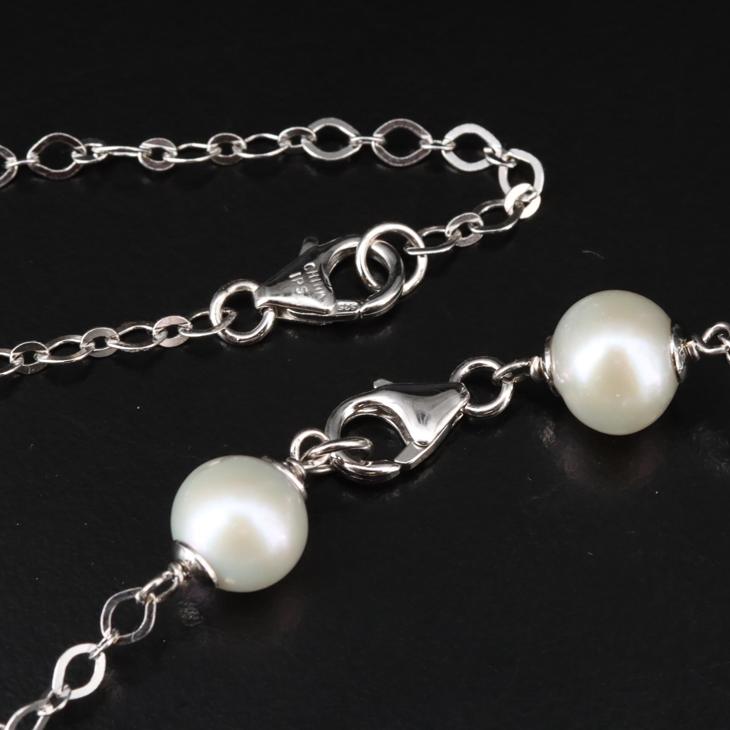 Sterling Pearl Necklace, Bracelet and Earrings