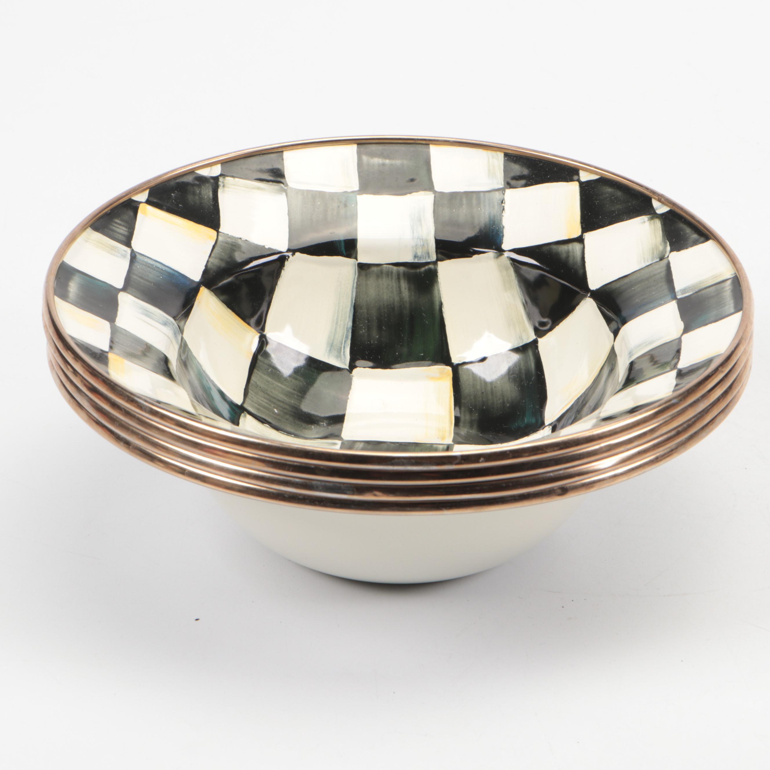 MacKenzie-Childs "Cheltenham" Terracotta Plate and "Courtly Check" Enamel Bowls