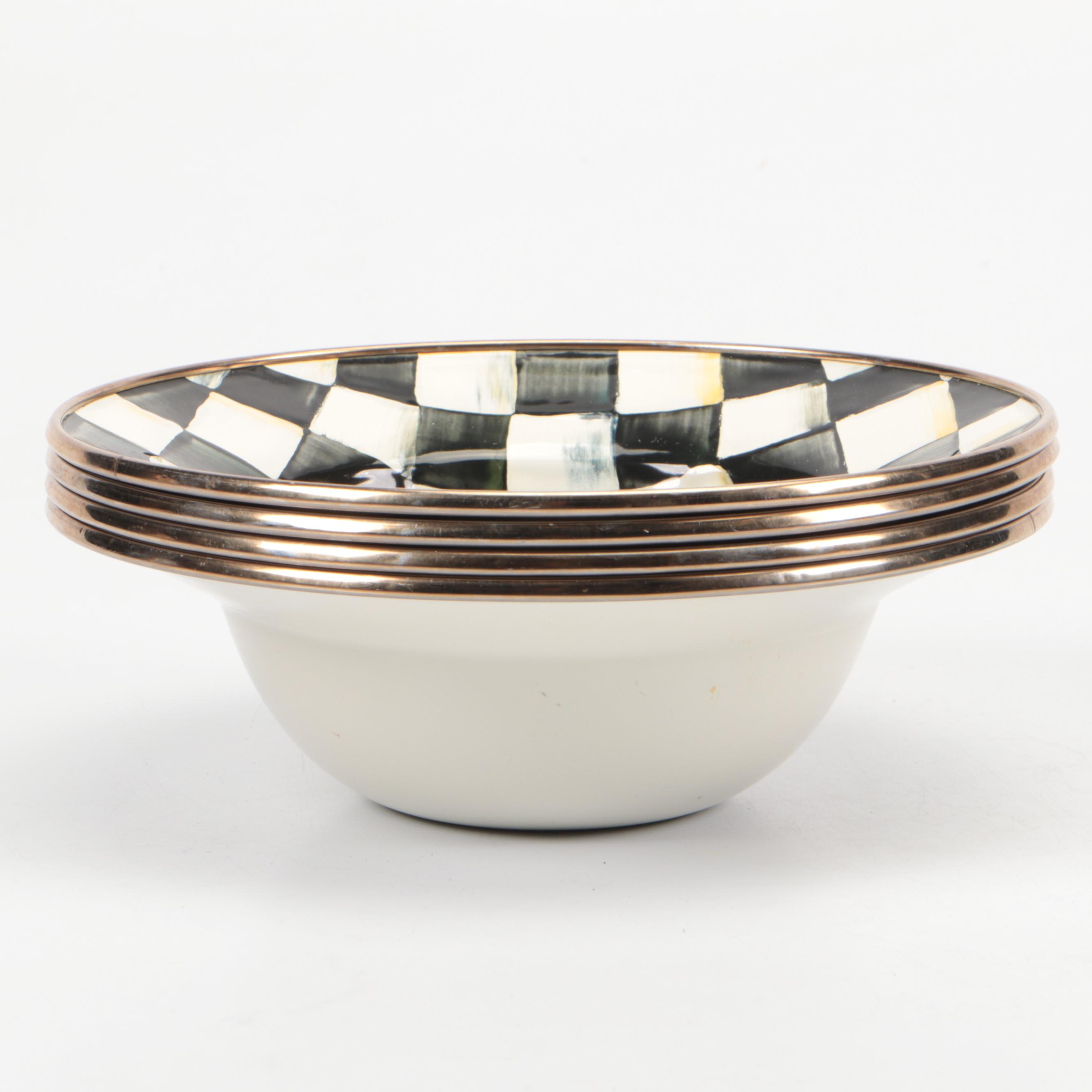 MacKenzie-Childs "Cheltenham" Terracotta Plate and "Courtly Check" Enamel Bowls