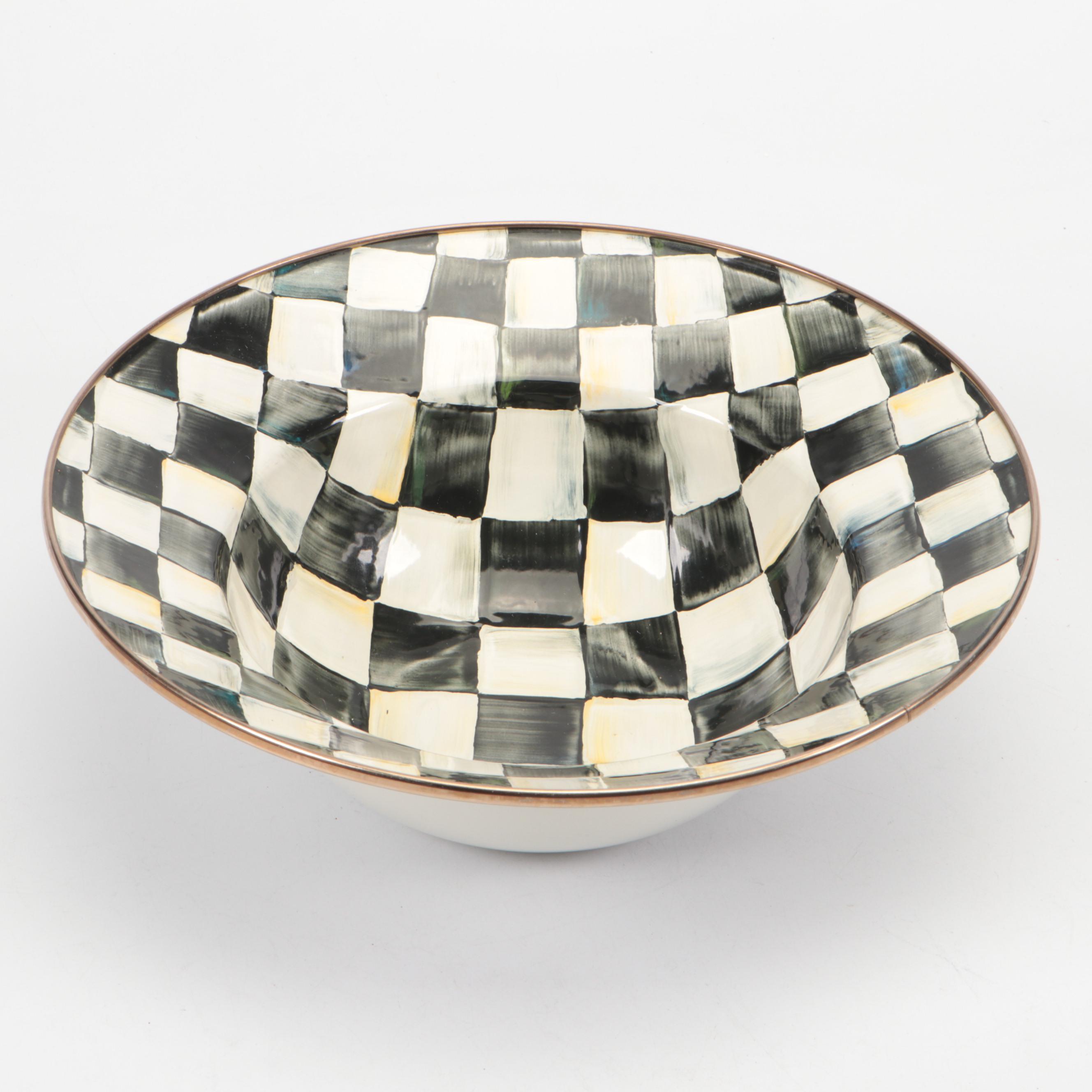 MacKenzie-Childs "Cheltenham" Terracotta Plate and "Courtly Check" Enamel Bowls