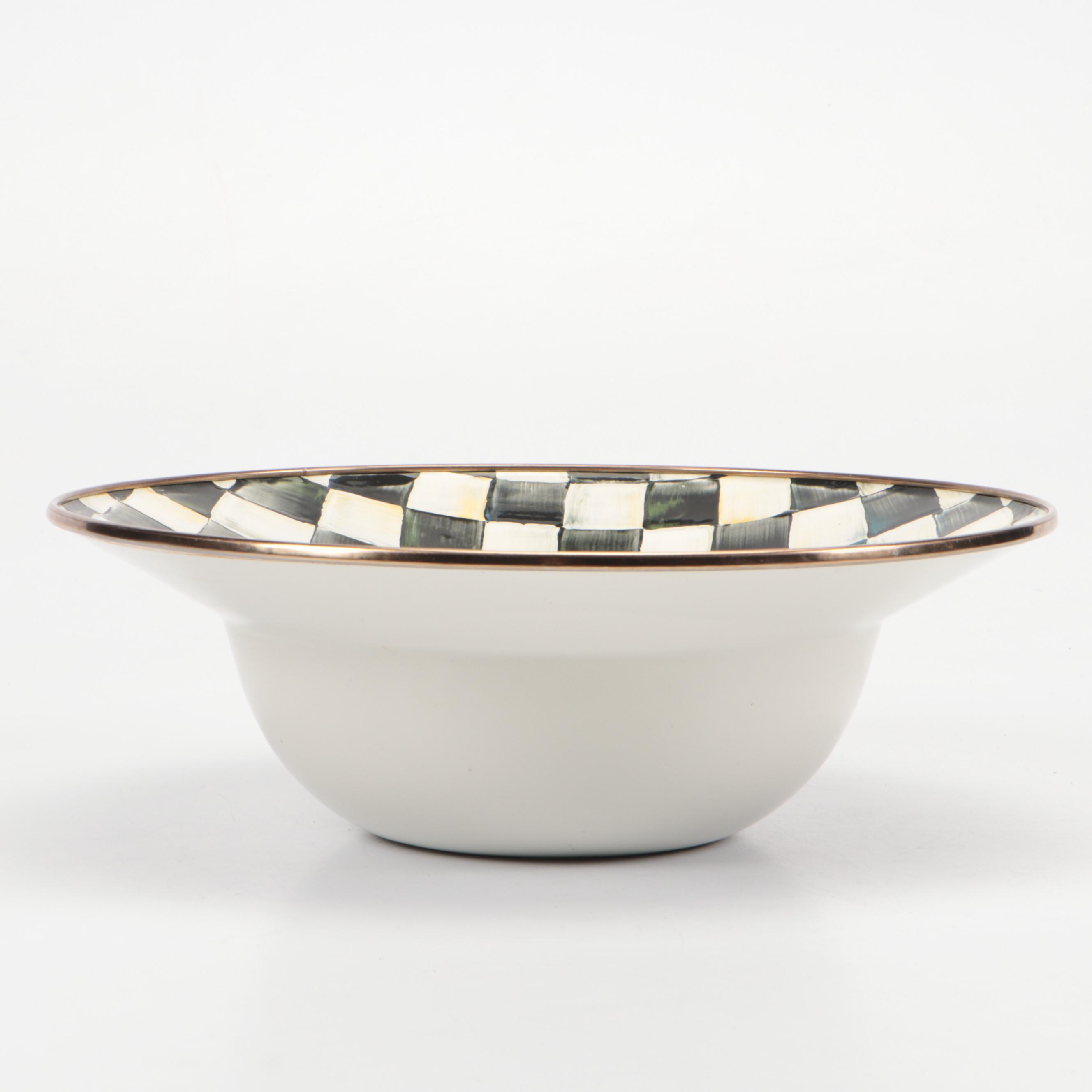 MacKenzie-Childs "Cheltenham" Terracotta Plate and "Courtly Check" Enamel Bowls